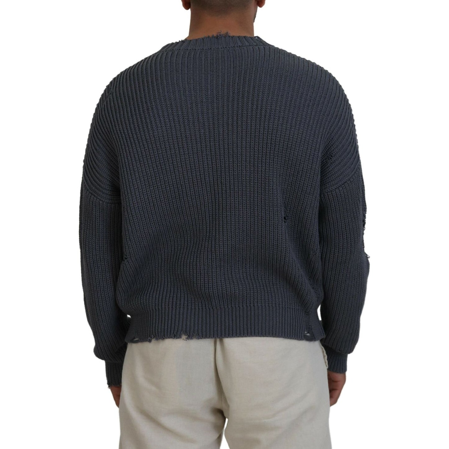 Dsquared² Gray Men Tattered Knitted Pullover Sweater Dsquared² Dark Slate Gray