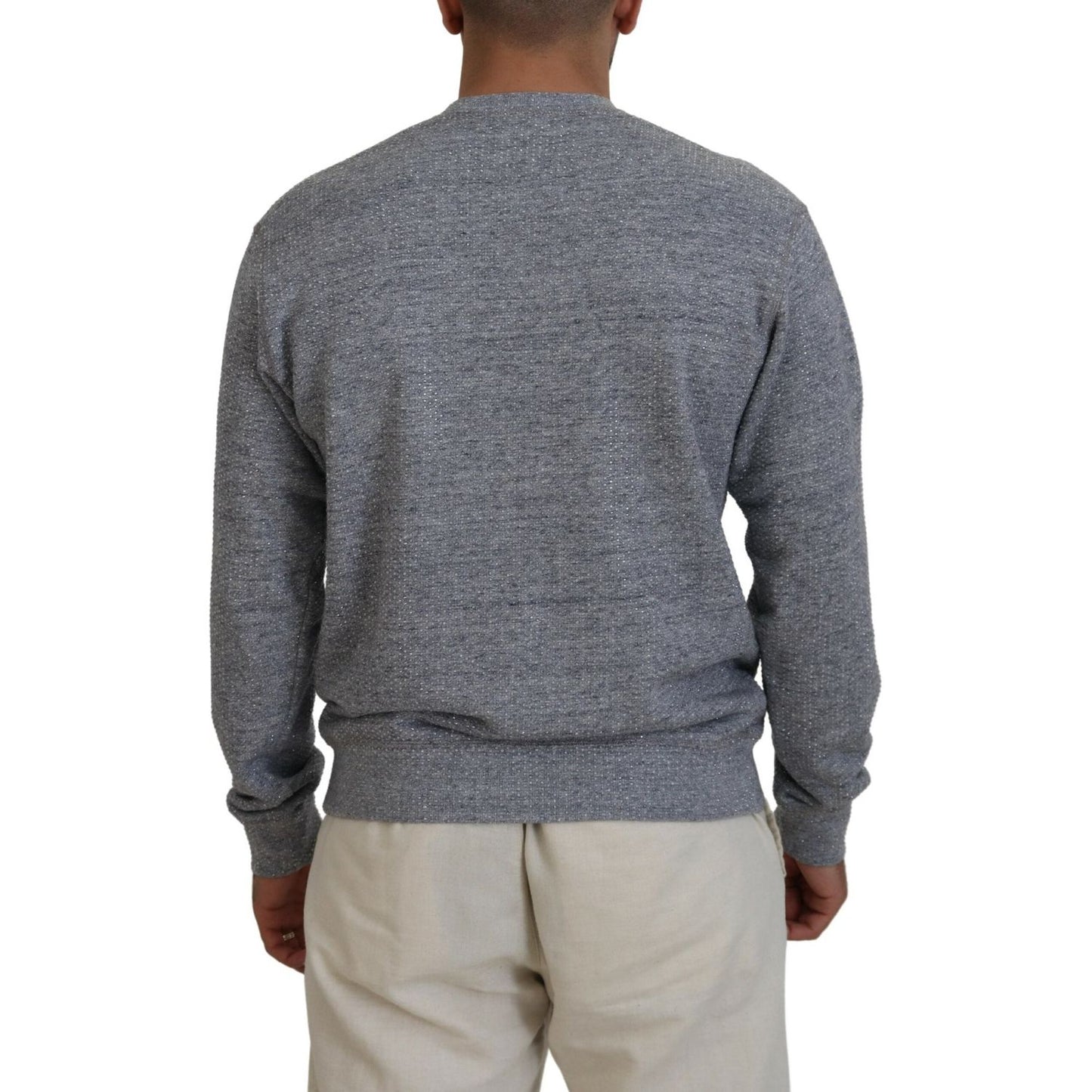 Dsquared² Gray Crystal Embellishment Men Pullover Sweater Dsquared² Dim Gray