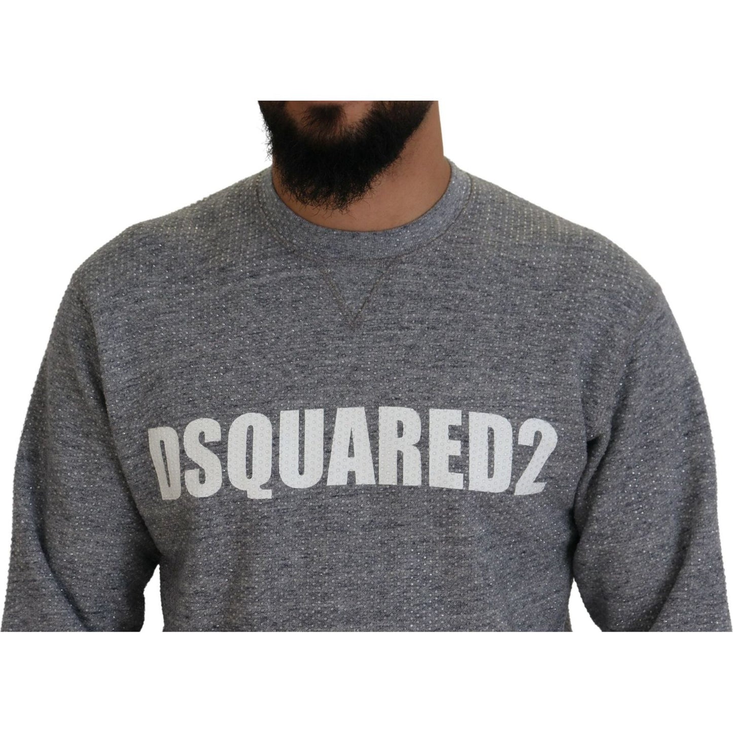 Dsquared² Gray Crystal Embellishment Men Pullover Sweater Dsquared² Dim Gray