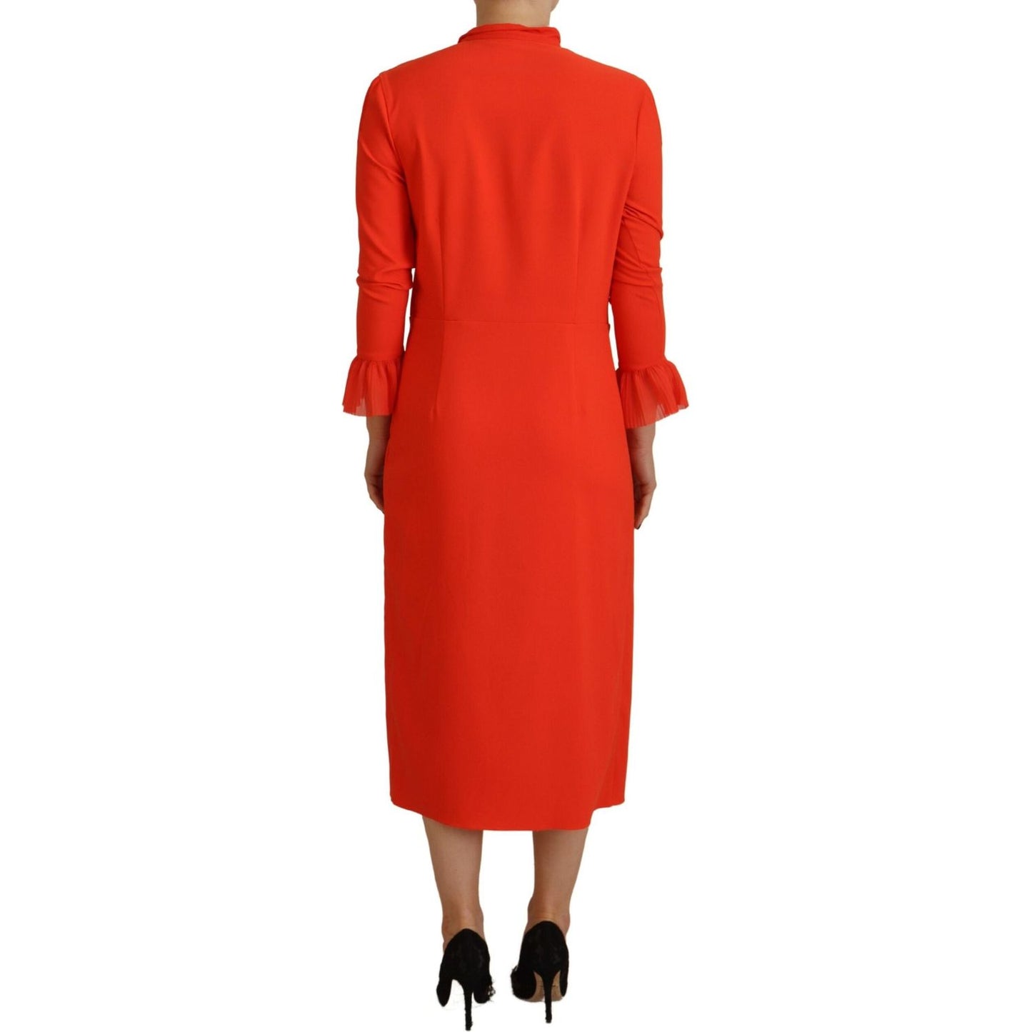 Dsquared² Red Polyester Long Sleeves Pleated Midi Dress Dsquared² Firebrick
