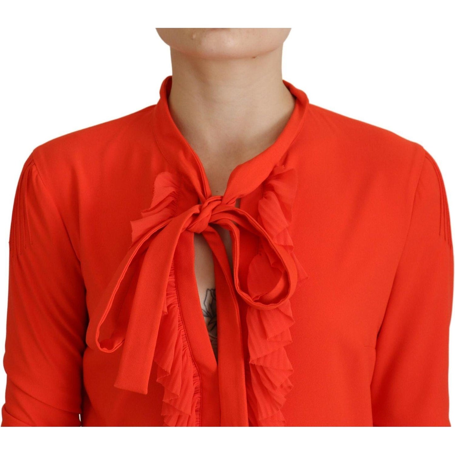 Dsquared² Red Polyester Long Sleeves Pleated Midi Dress Dsquared² Firebrick