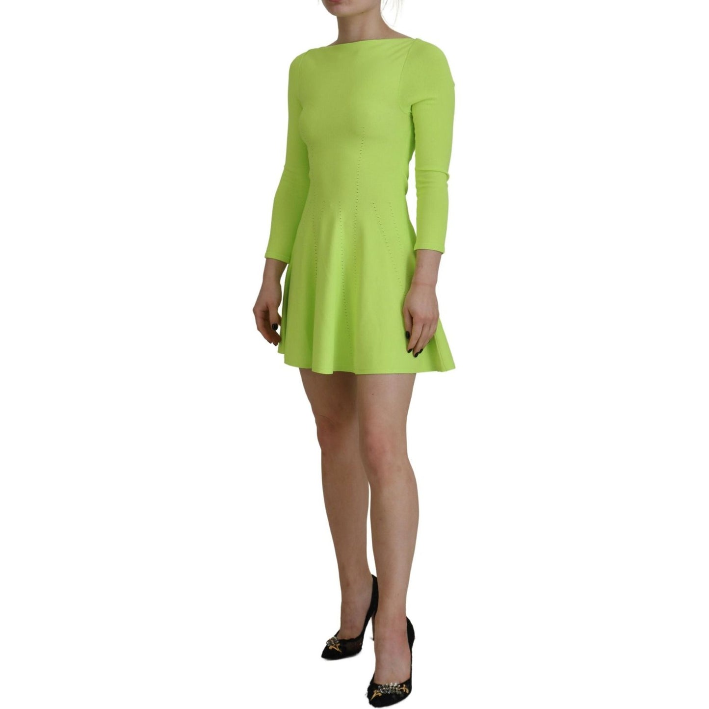 Dsquared² Green Viscose Long Sleeve A-line Sheath Mini Dress Dsquared² Dark Khaki