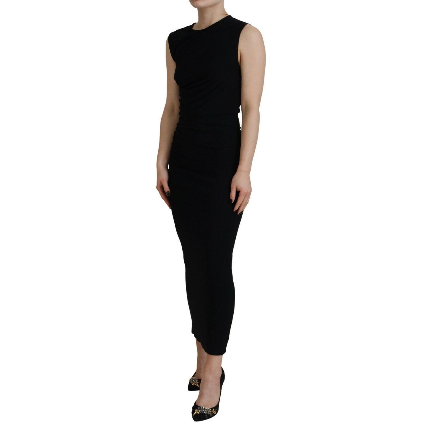 Dsquared² Black Viscose Sleeveless Ruched Maxi Dress Dsquared² Black