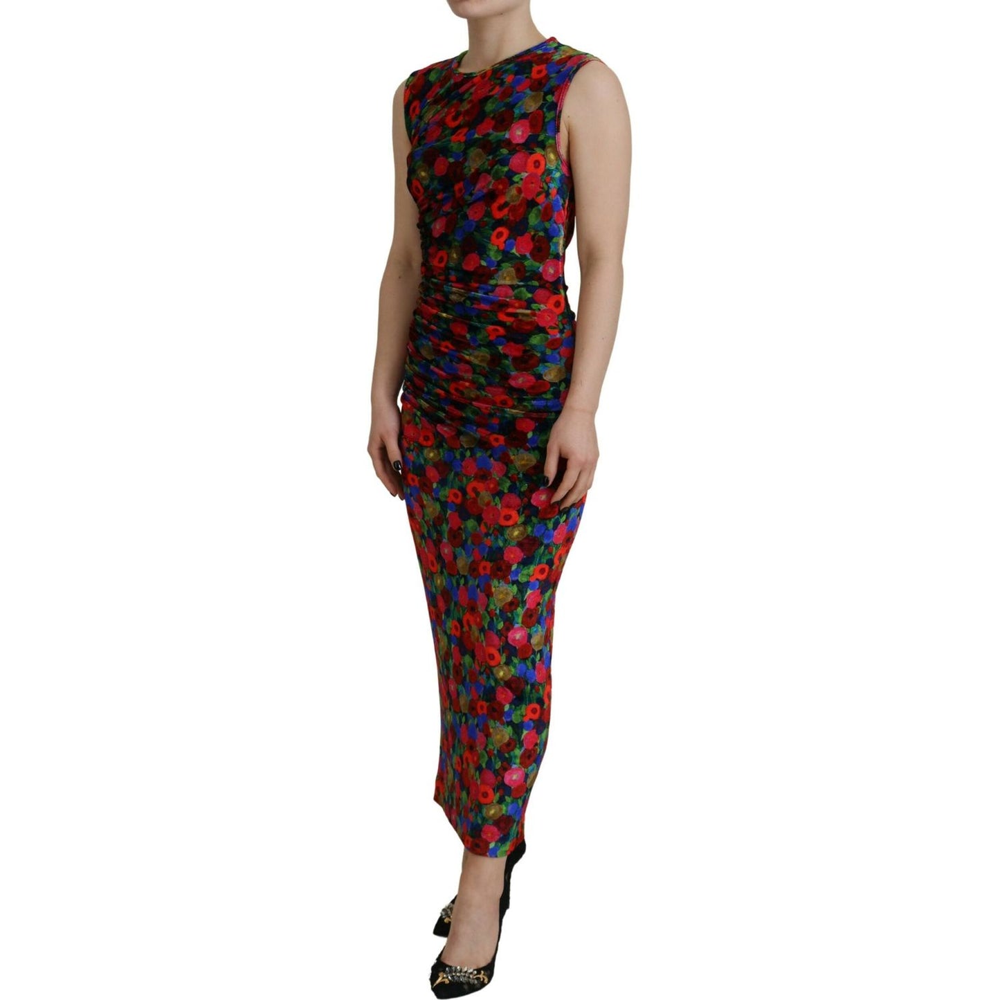 Dsquared² Multicolor Floral Bodycon Ruched Maxi Dress Dsquared² Black