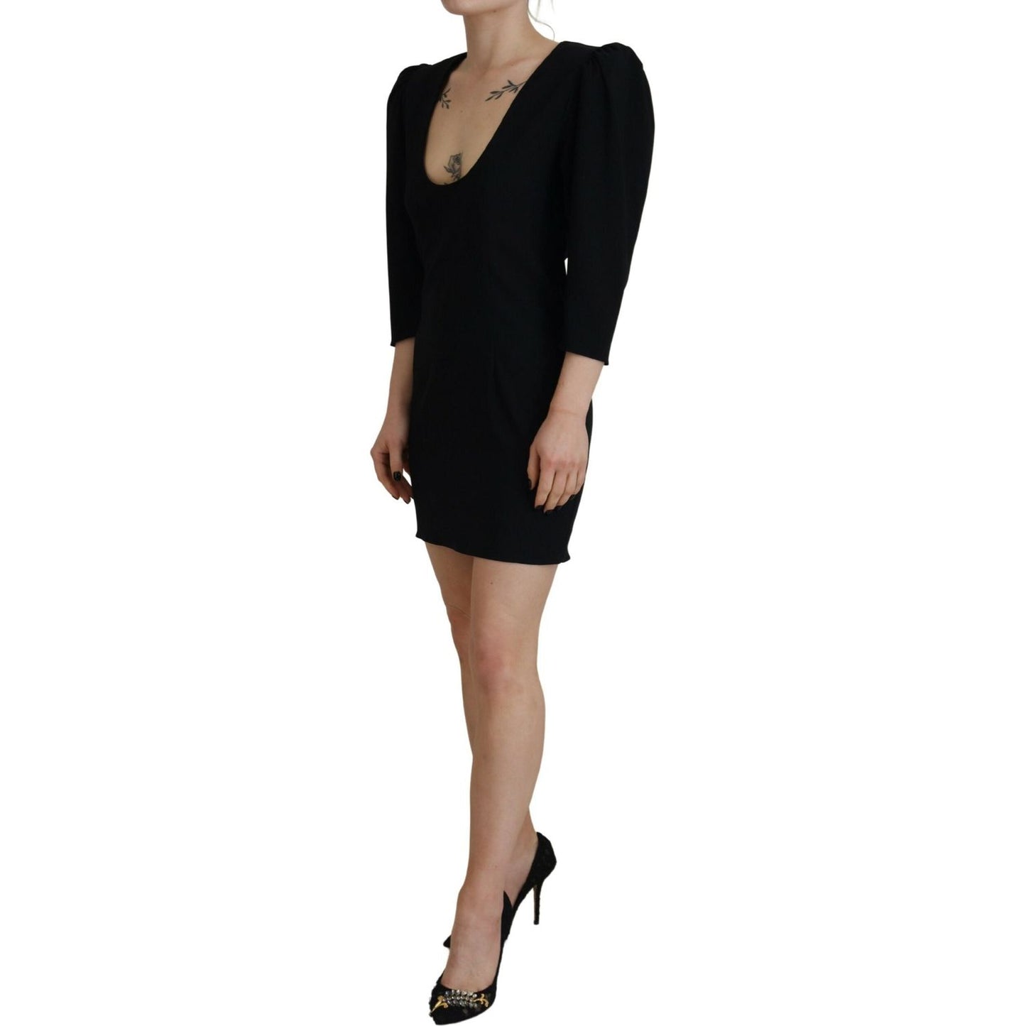 Dsquared² Black Polyester Long Sleeves Bodycon Sheath Dress Dsquared² Rosy Brown