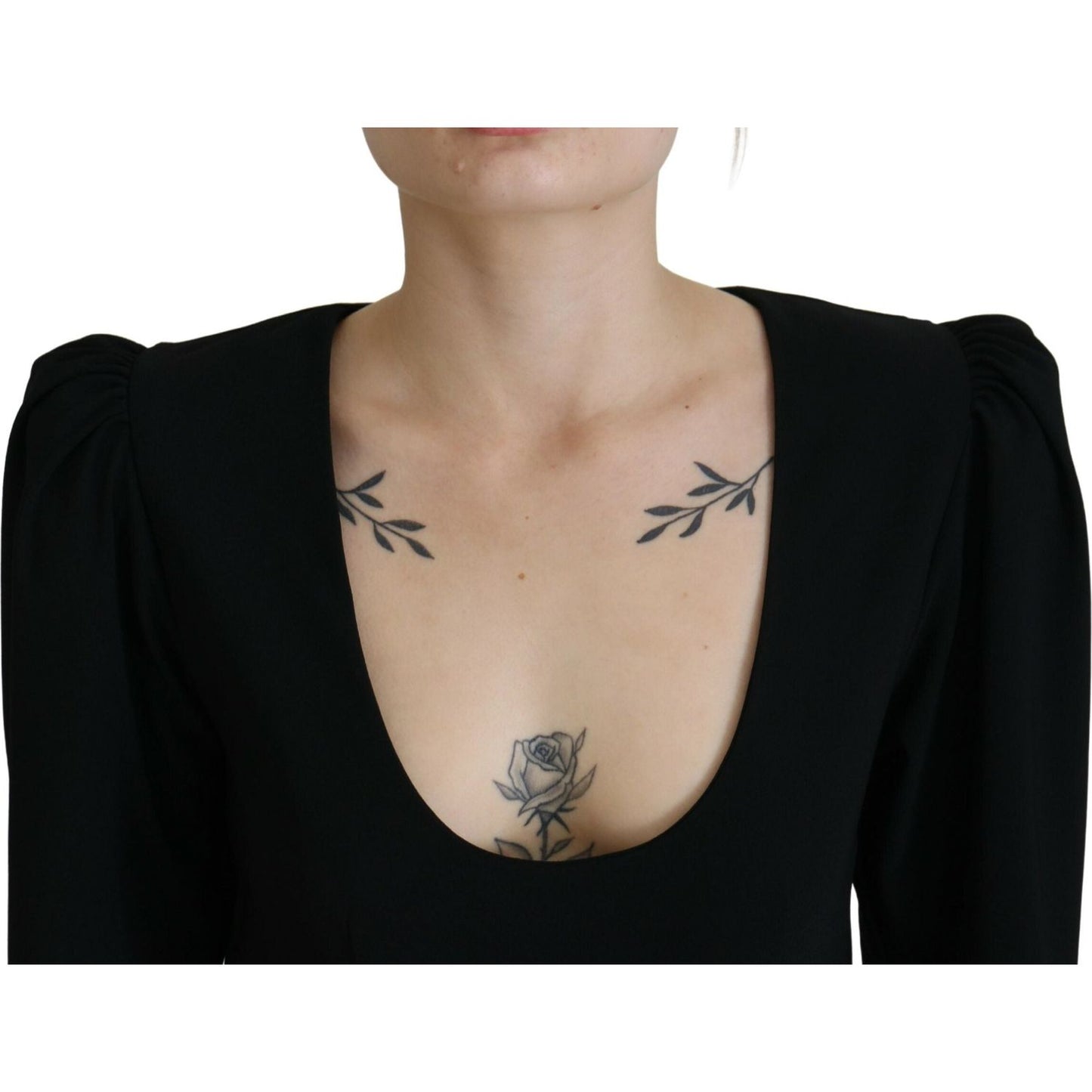 Dsquared² Black Polyester Long Sleeves Bodycon Sheath Dress Dsquared² Rosy Brown