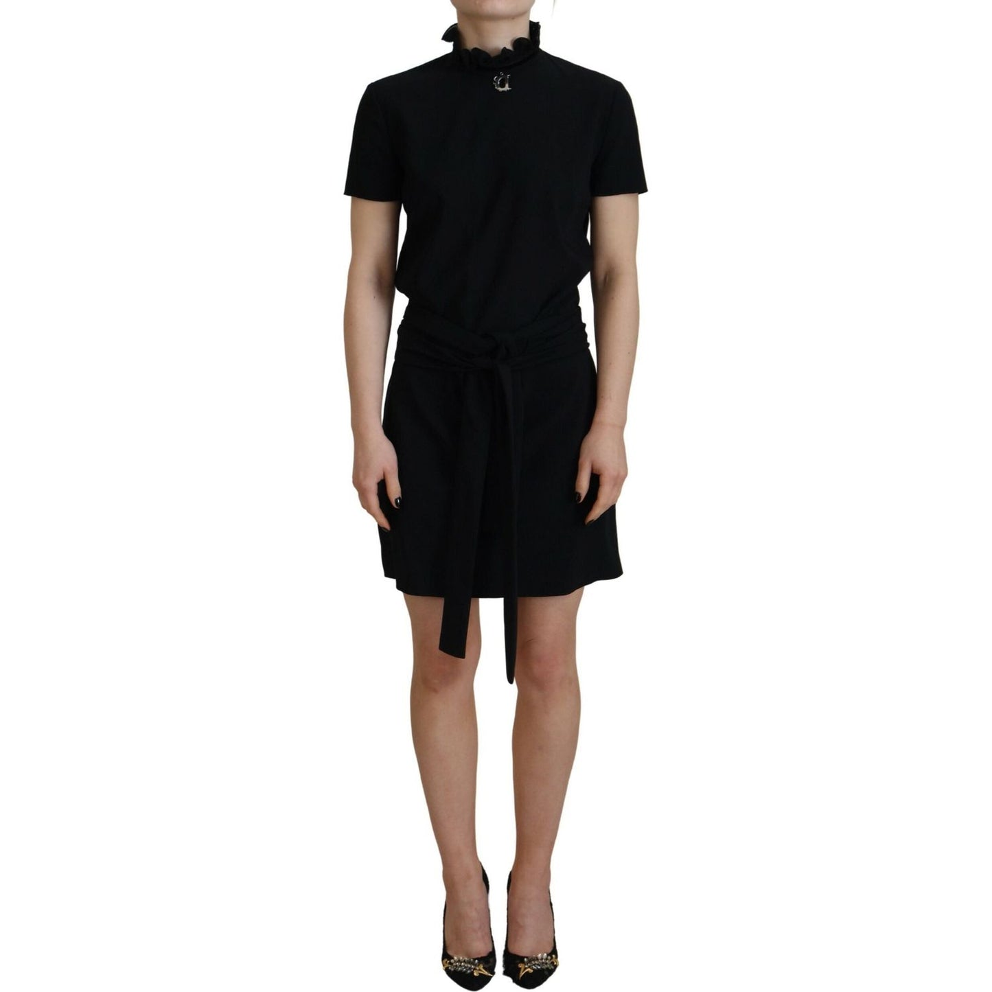 Dsquared² Black Polyester Short Sleeves Sheath Mini Dress Dsquared² Black