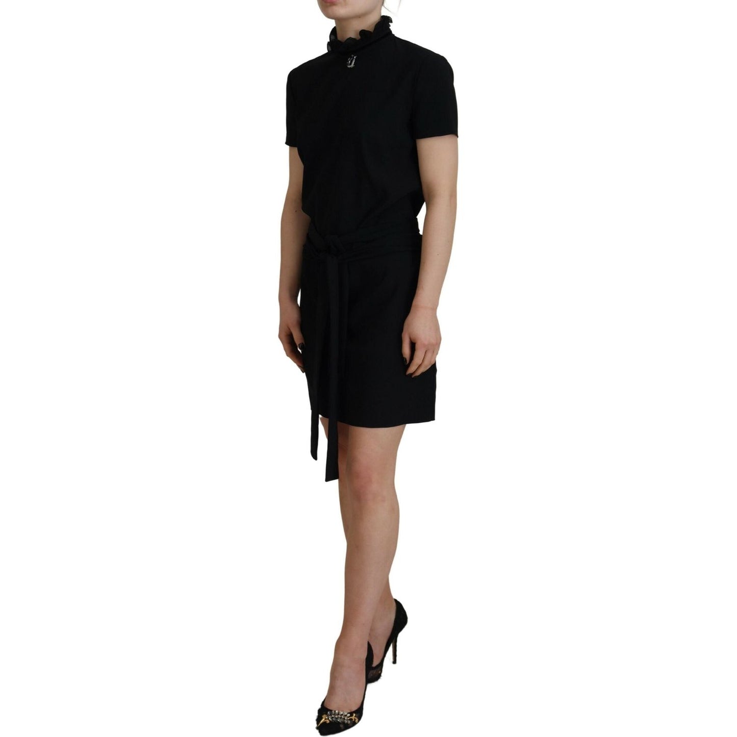 Dsquared² Black Polyester Short Sleeves Sheath Mini Dress Dsquared² Black