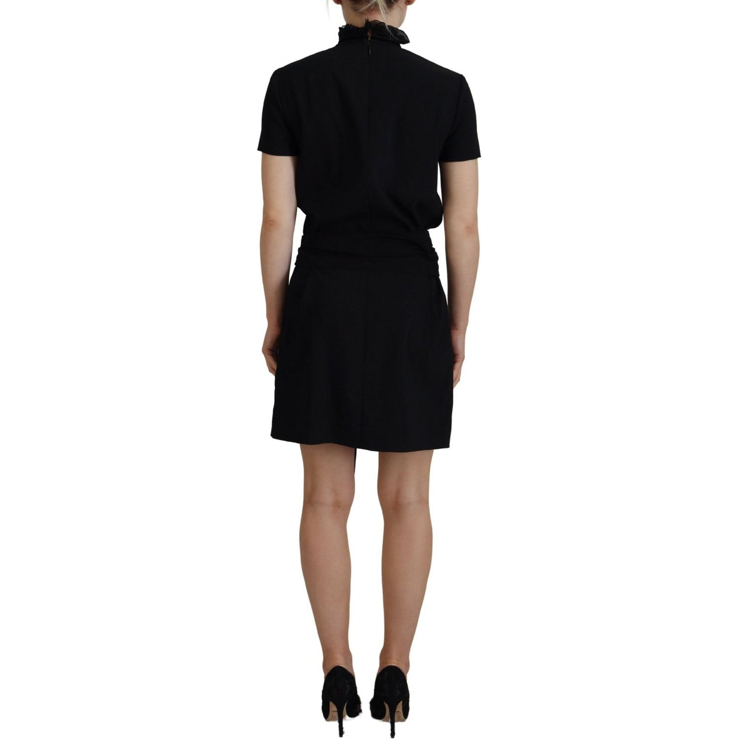 Dsquared² Black Polyester Short Sleeves Sheath Mini Dress Dsquared² Black