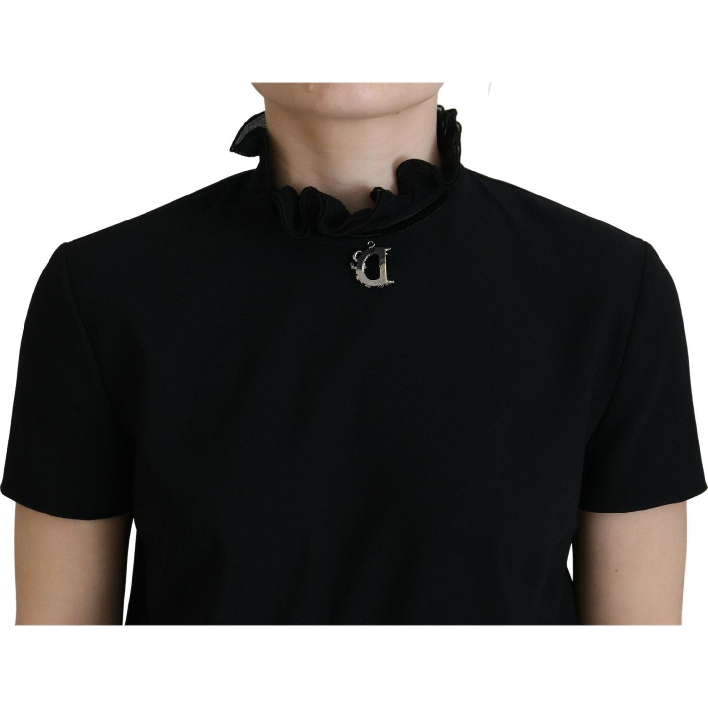 Dsquared² Black Polyester Short Sleeves Sheath Mini Dress Dsquared² Black