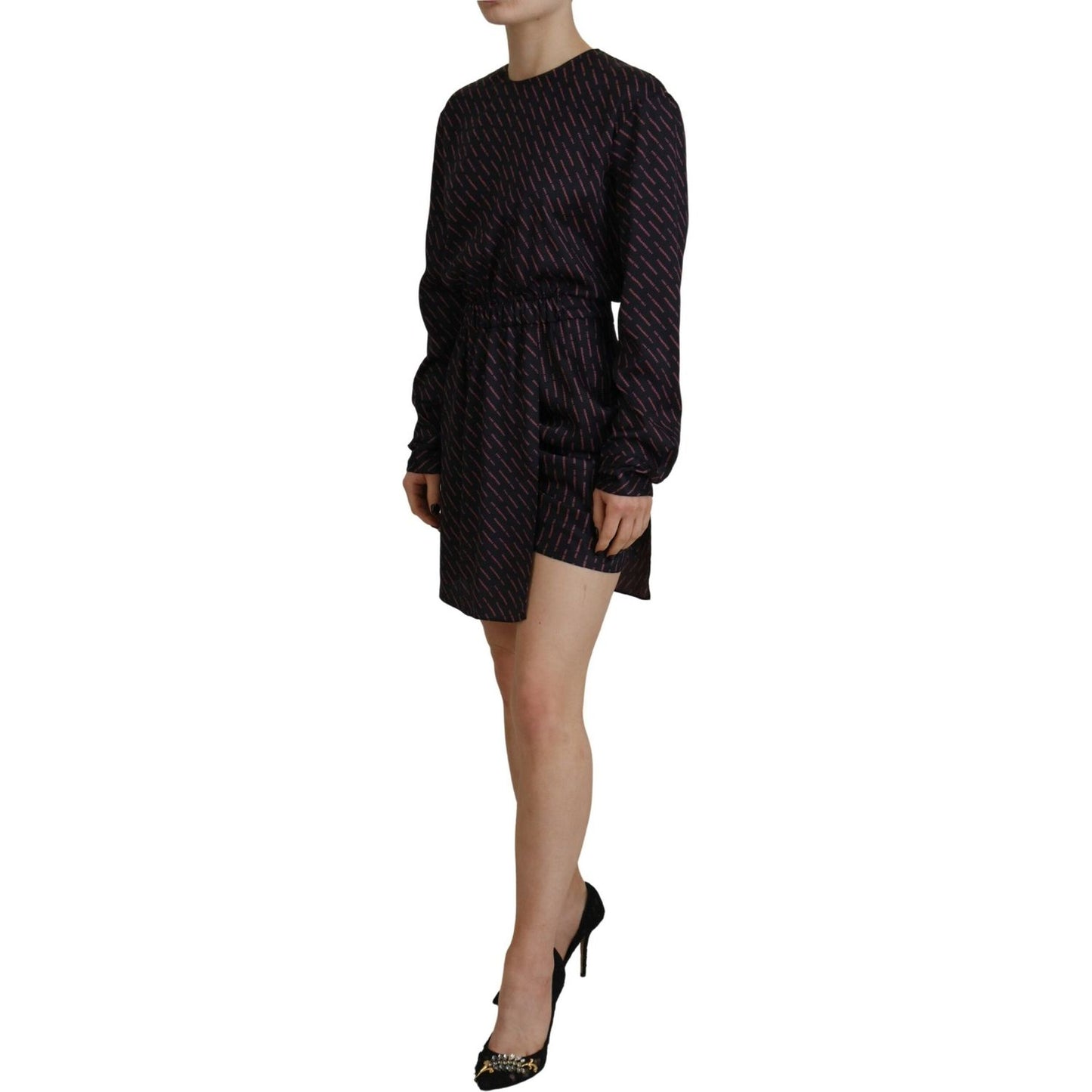 Dsquared² Black Logo Print Long Sleeves A-line Mini Dress Dsquared² Rosy Brown