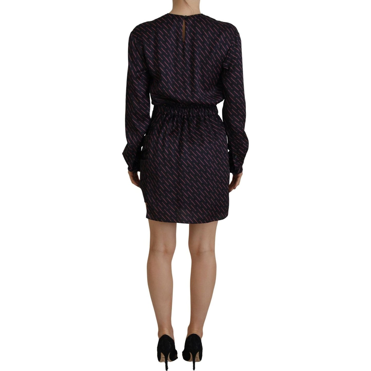 Dsquared² Black Logo Print Long Sleeves A-line Mini Dress Dsquared² Rosy Brown