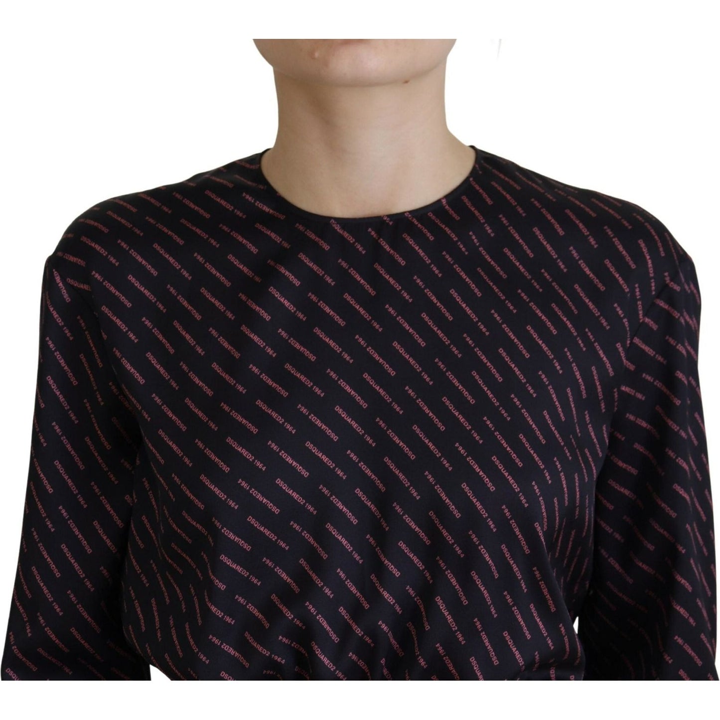 Dsquared² Black Logo Print Long Sleeves A-line Mini Dress Dsquared² Black