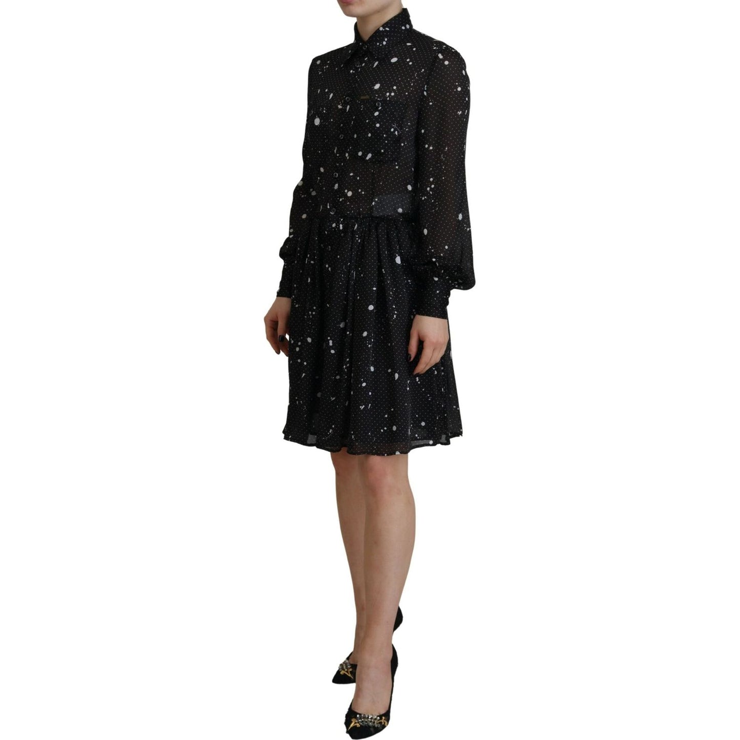 Dsquared² Black Polka Dot Long Sleeves Button Down Dress Dsquared² Black