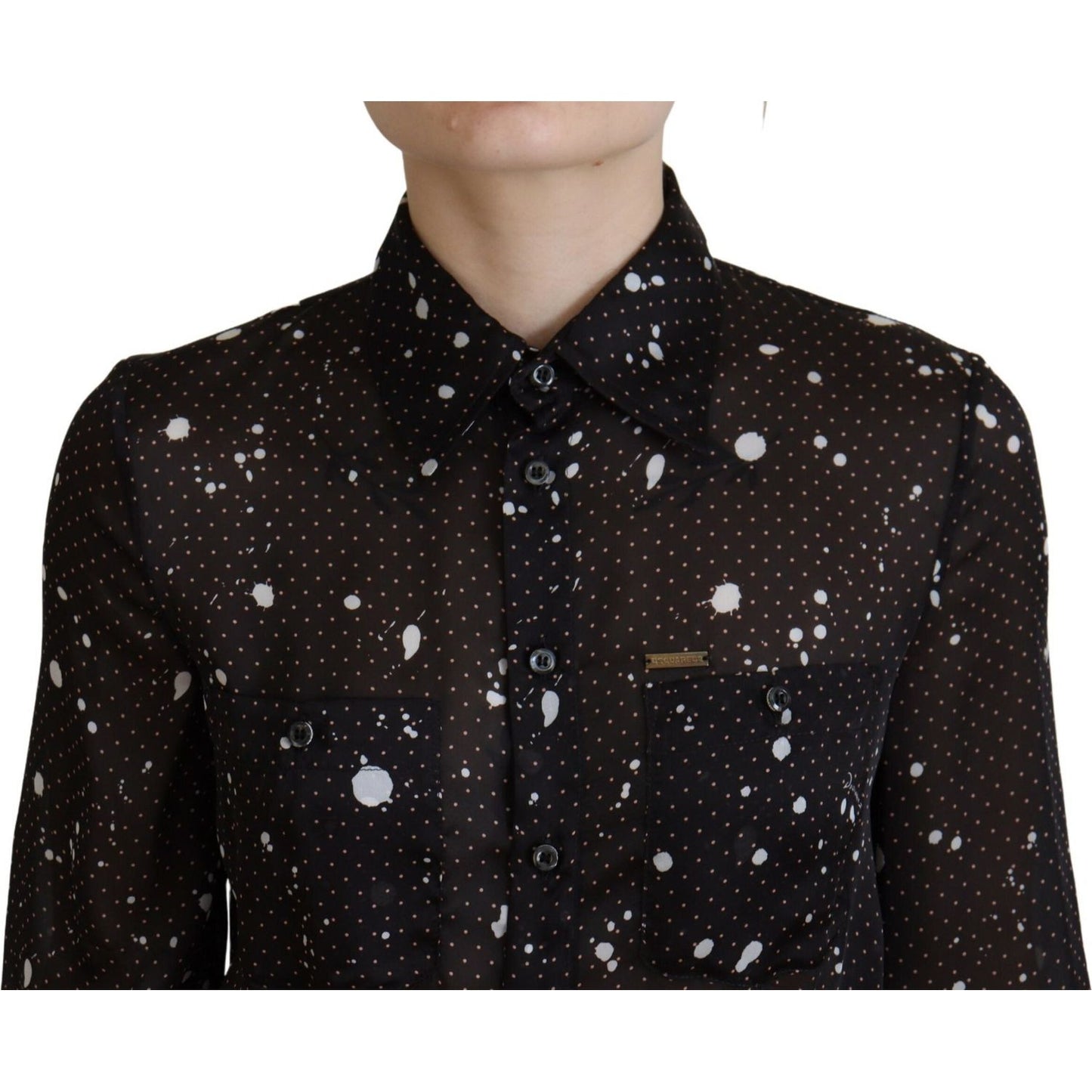 Dsquared² Black Polka Dot Long Sleeves Button Down Dress Dsquared² Black