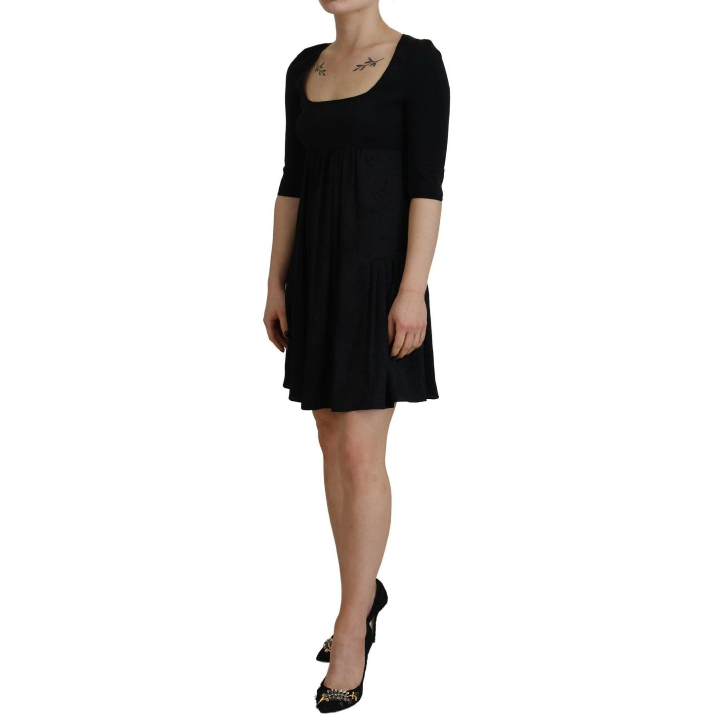 Dsquared² Black Acetate Short Sleeves A-line Sheath Dress Dsquared² Rosy Brown