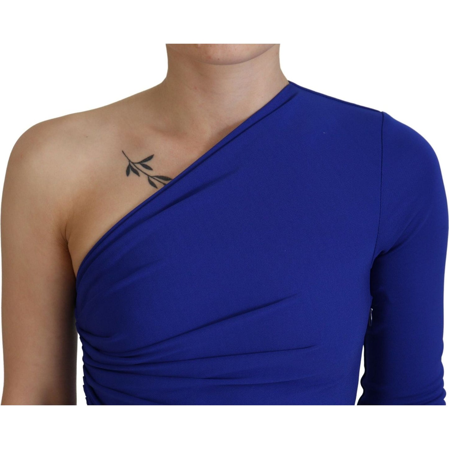 Dsquared² Blue Viscose One Shoulder Bodycon Ruched Mini Dress Dsquared² Midnight Blue