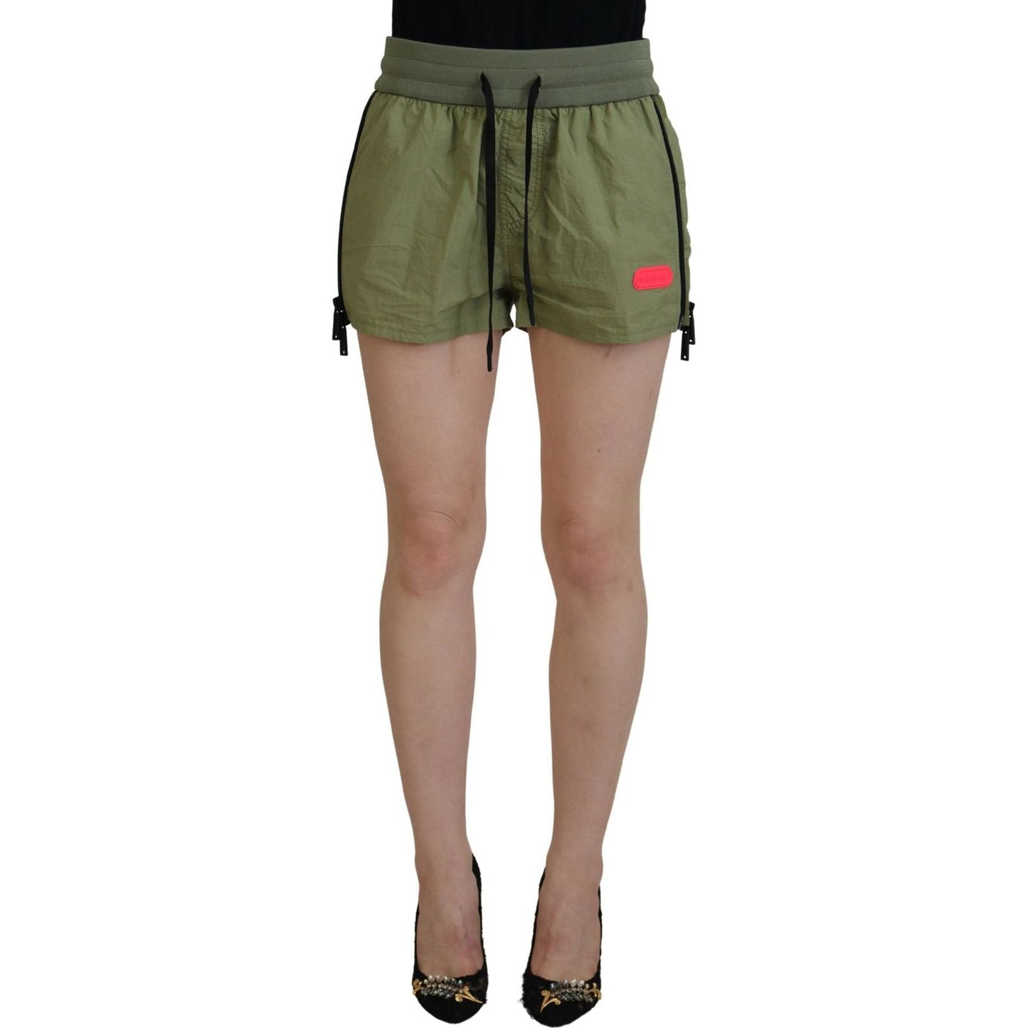 Dsquared² Green Cotton Mid Waist Drawstring Tapered Shorts Dsquared² Dim Gray