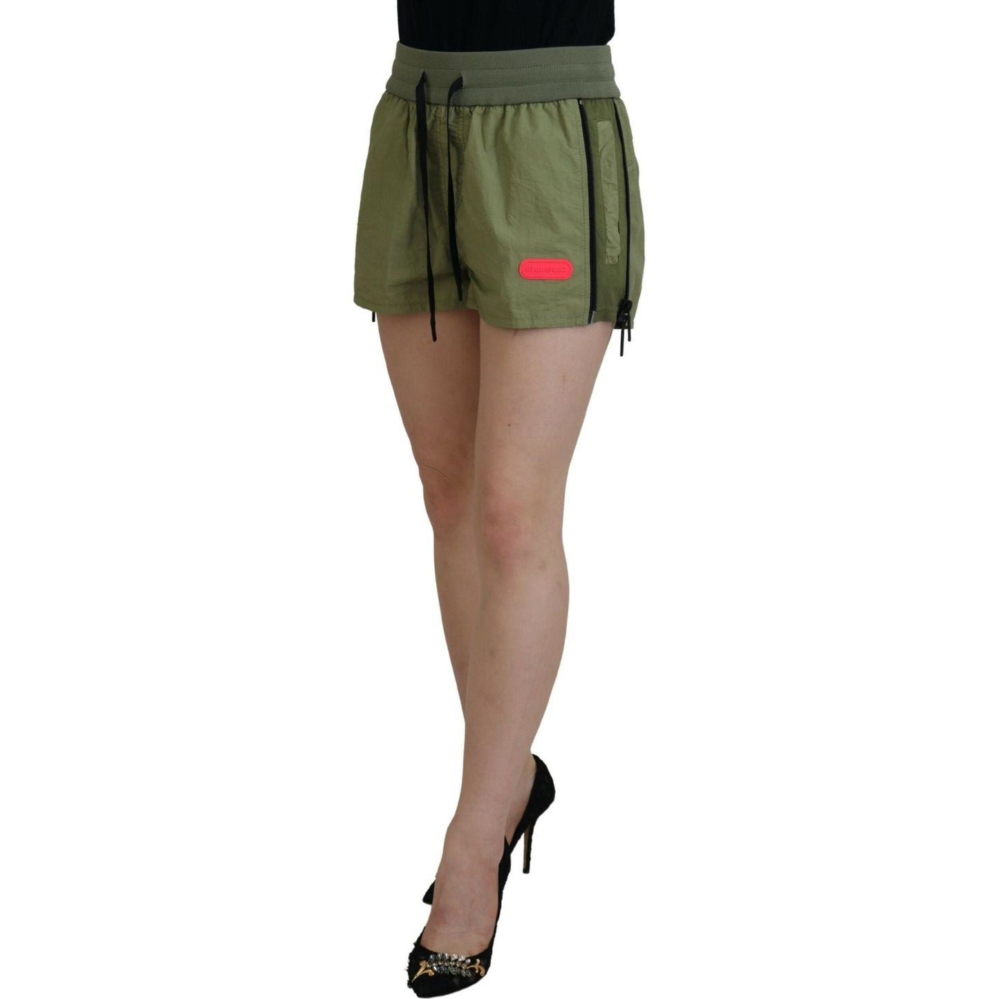 Dsquared² Green Cotton Mid Waist Drawstring Tapered Shorts Dsquared² Dim Gray