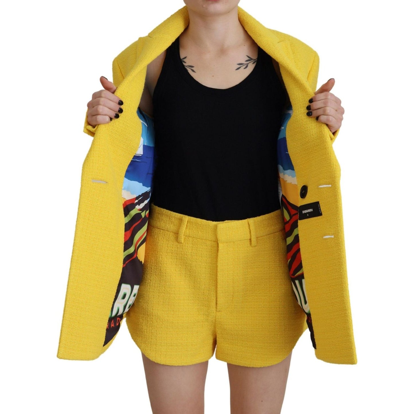 Dsquared² Yellow Peak Double Breasted Suit Blazer Short Set Dsquared² Goldenrod