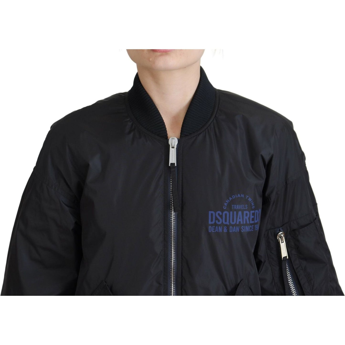 Dsquared² Black Logo Print Full Zip Women Bomber Jacket Dsquared² Dark Slate Gray