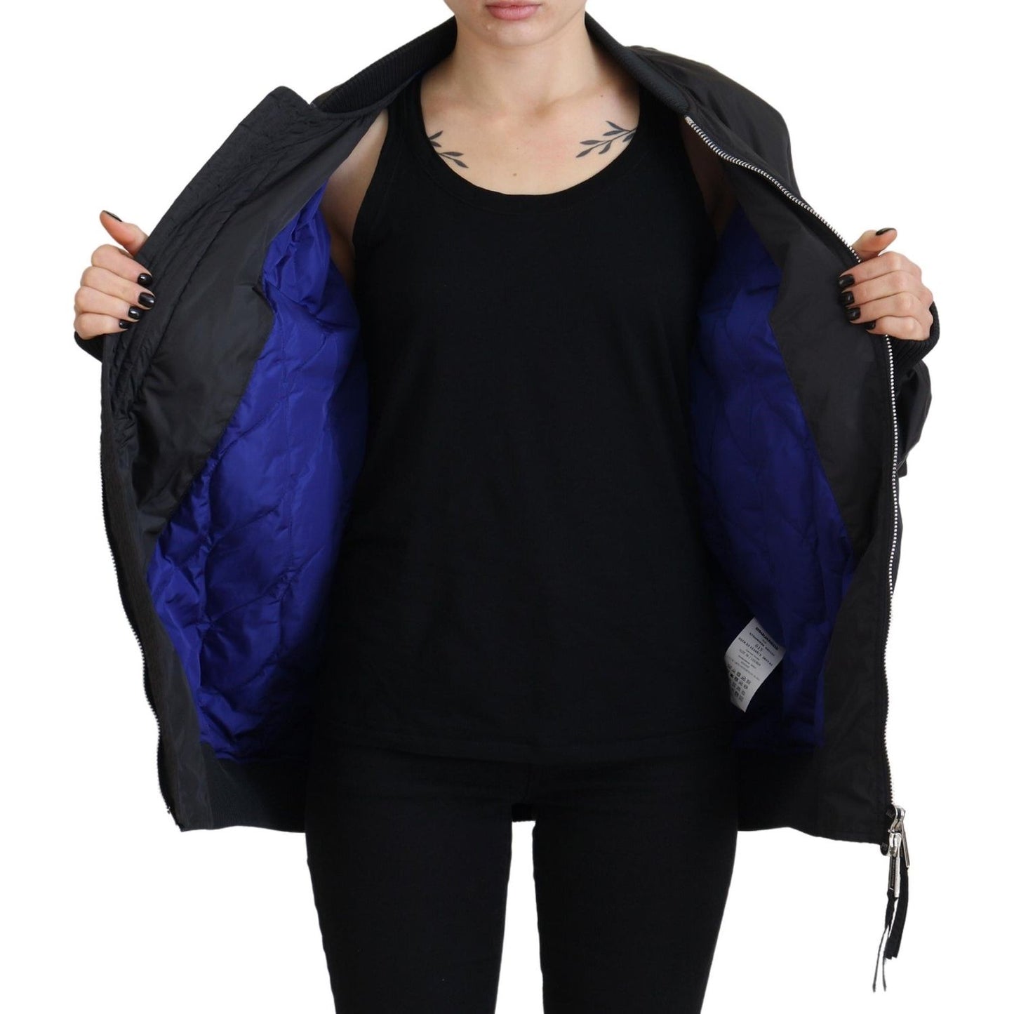 Dsquared² Black Logo Print Full Zip Women Bomber Jacket Dsquared² Black