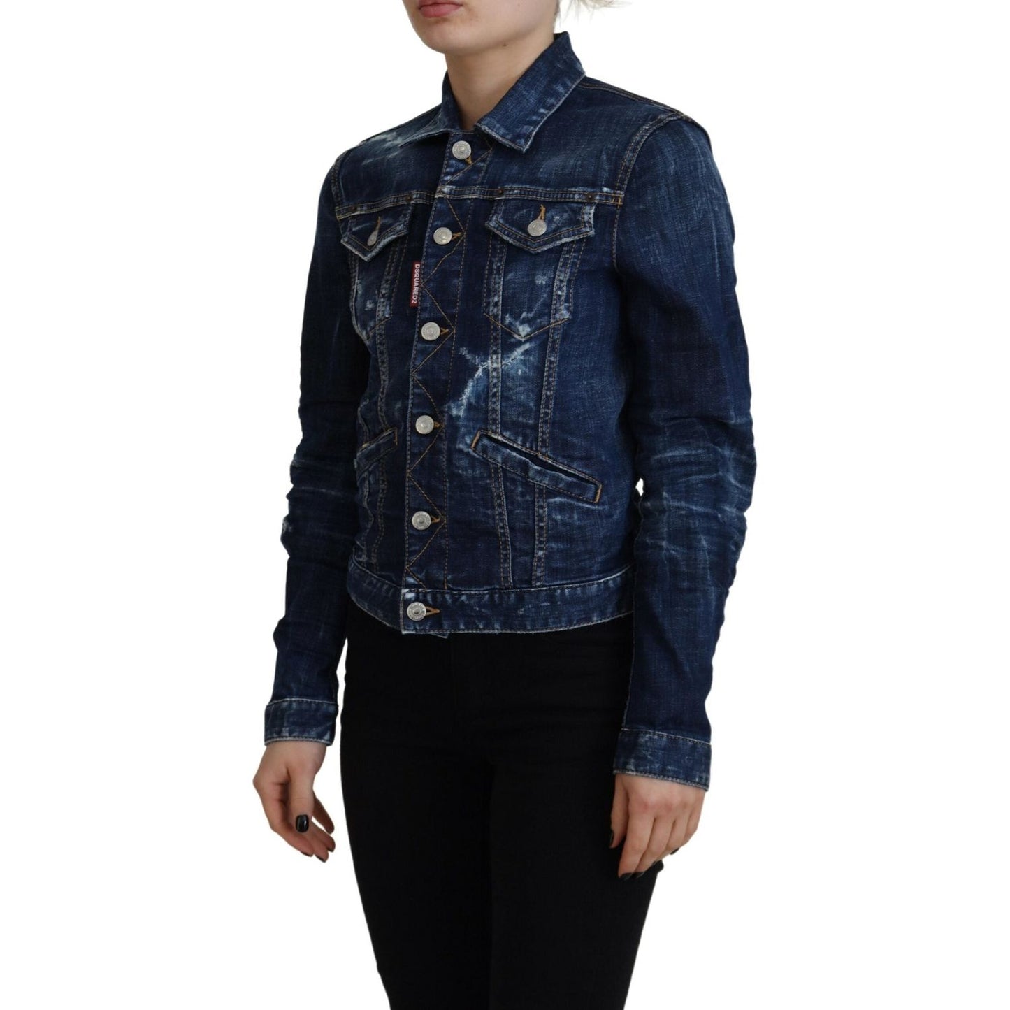 Dsquared² Blue Icon Printed Distressed Denim Jacket Dsquared² Black