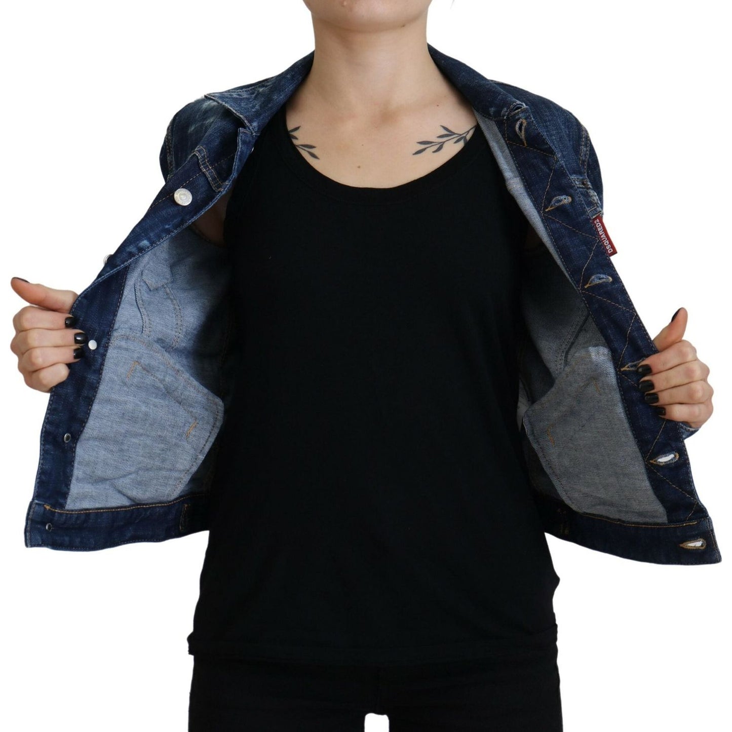 Dsquared² Blue Icon Printed Distressed Denim Jacket Dsquared² Black
