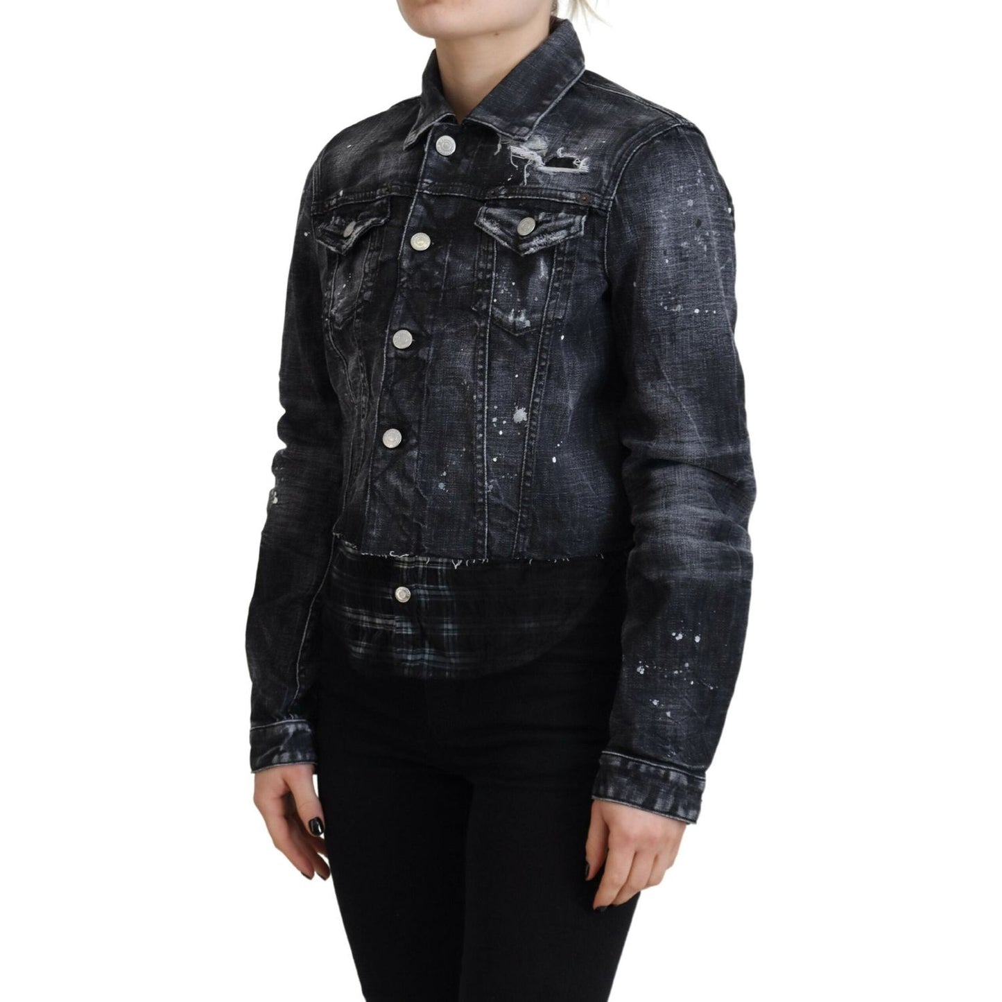 Dsquared² Gray Washed Cotton Distressed Denim Jacket Dsquared² Black