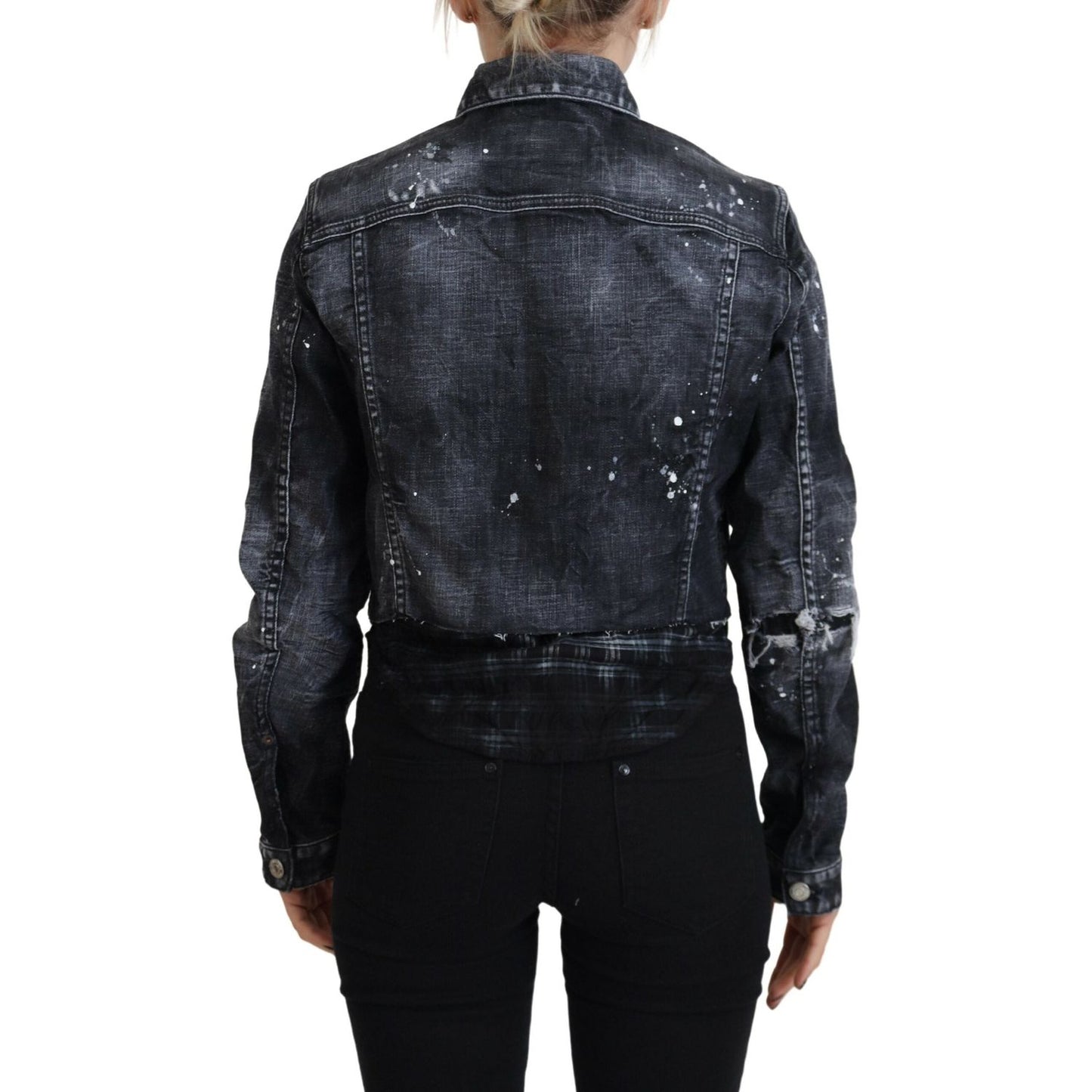 Dsquared² Gray Washed Cotton Distressed Denim Jacket Dsquared² Black