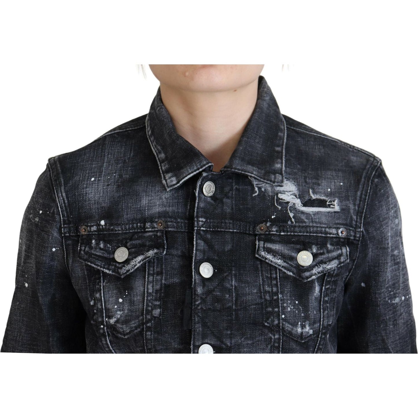 Dsquared² Gray Washed Cotton Distressed Denim Jacket Dsquared² Dark Slate Gray