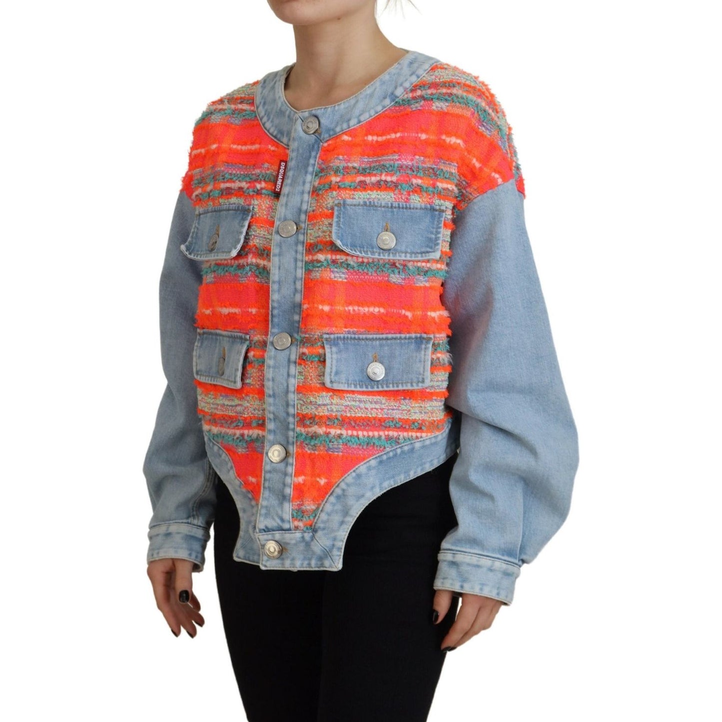 Dsquared² Orange Blue Panelled Button Front Denim Jacket Dsquared² Light Slate Gray