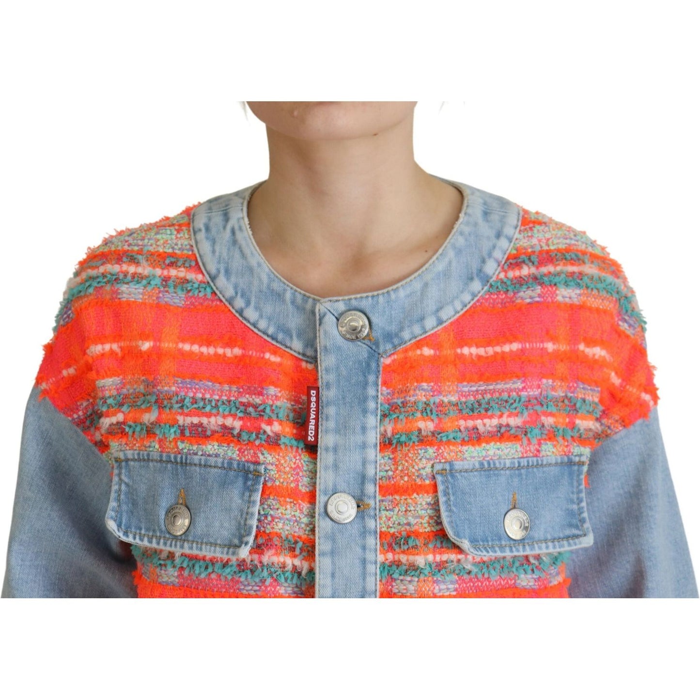 Dsquared² Orange Blue Panelled Button Front Denim Jacket Dsquared² Rosy Brown