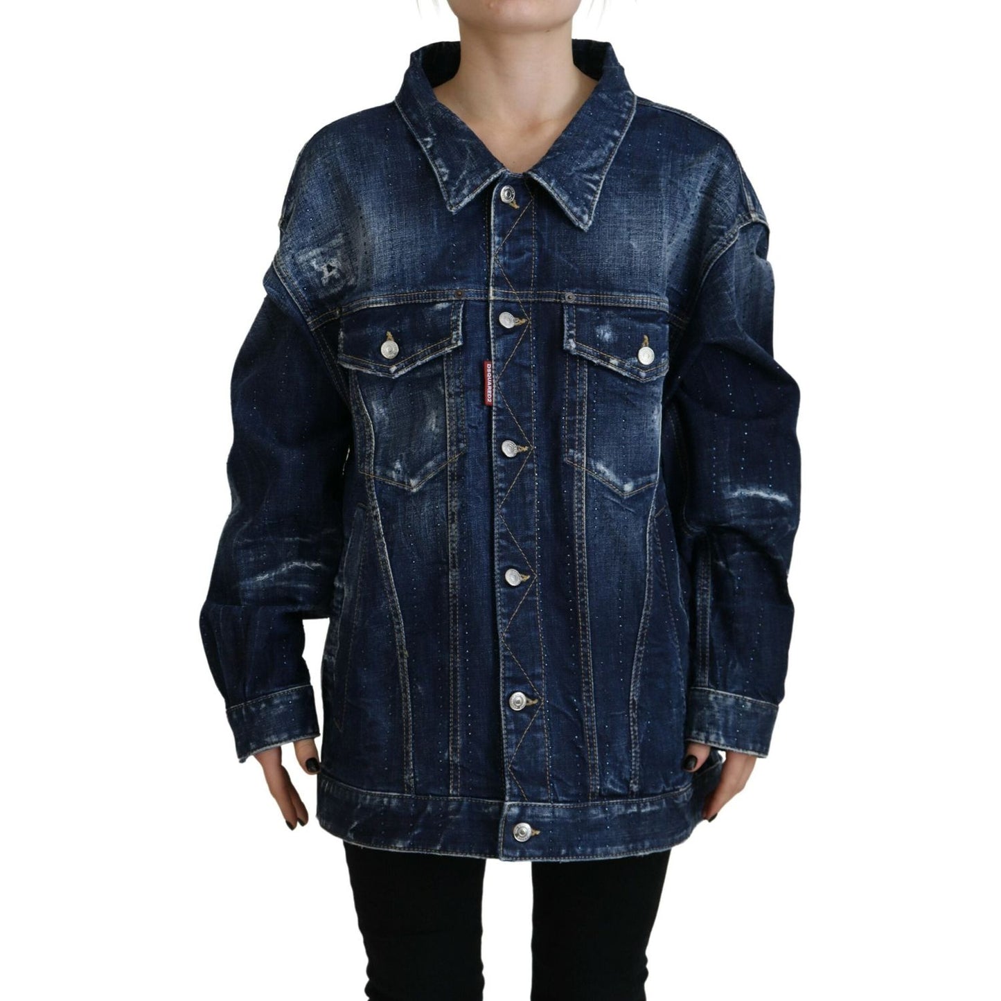 Dsquared² Blue Distressed Collared Denim Jacket Dsquared² Black