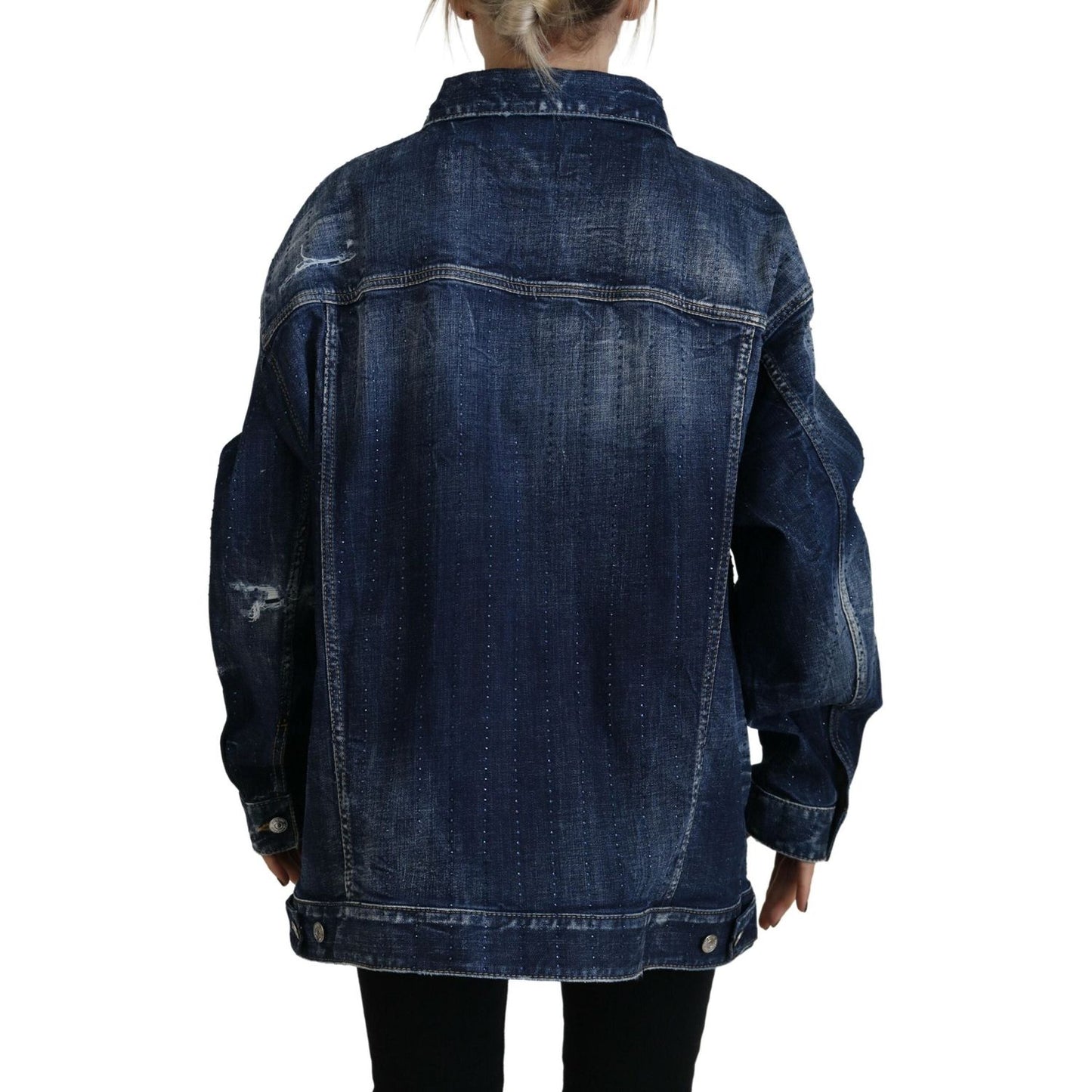 Dsquared² Blue Distressed Collared Denim Jacket Dsquared² Dark Slate Gray