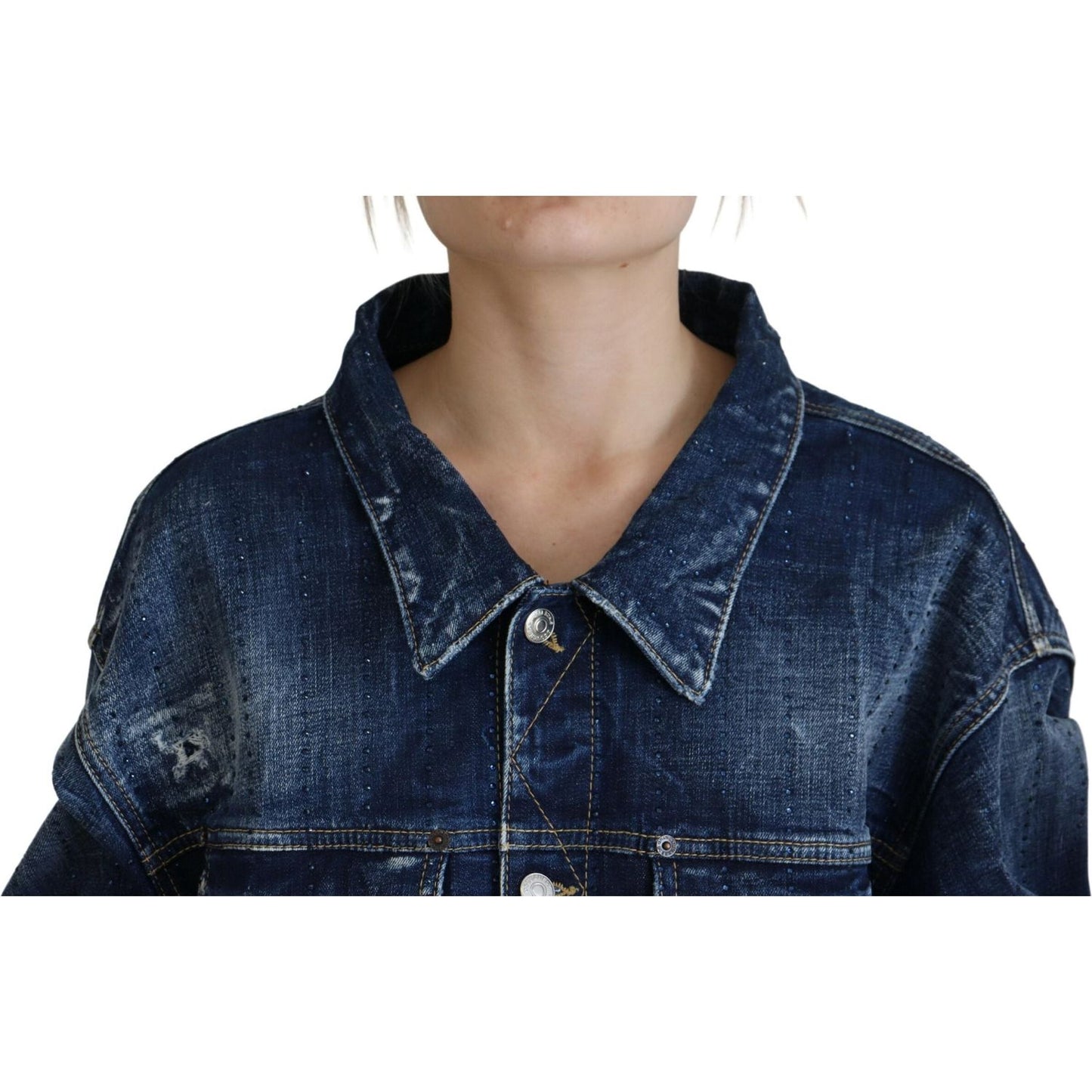 Dsquared² Blue Distressed Collared Denim Jacket Dsquared² Dark Slate Gray