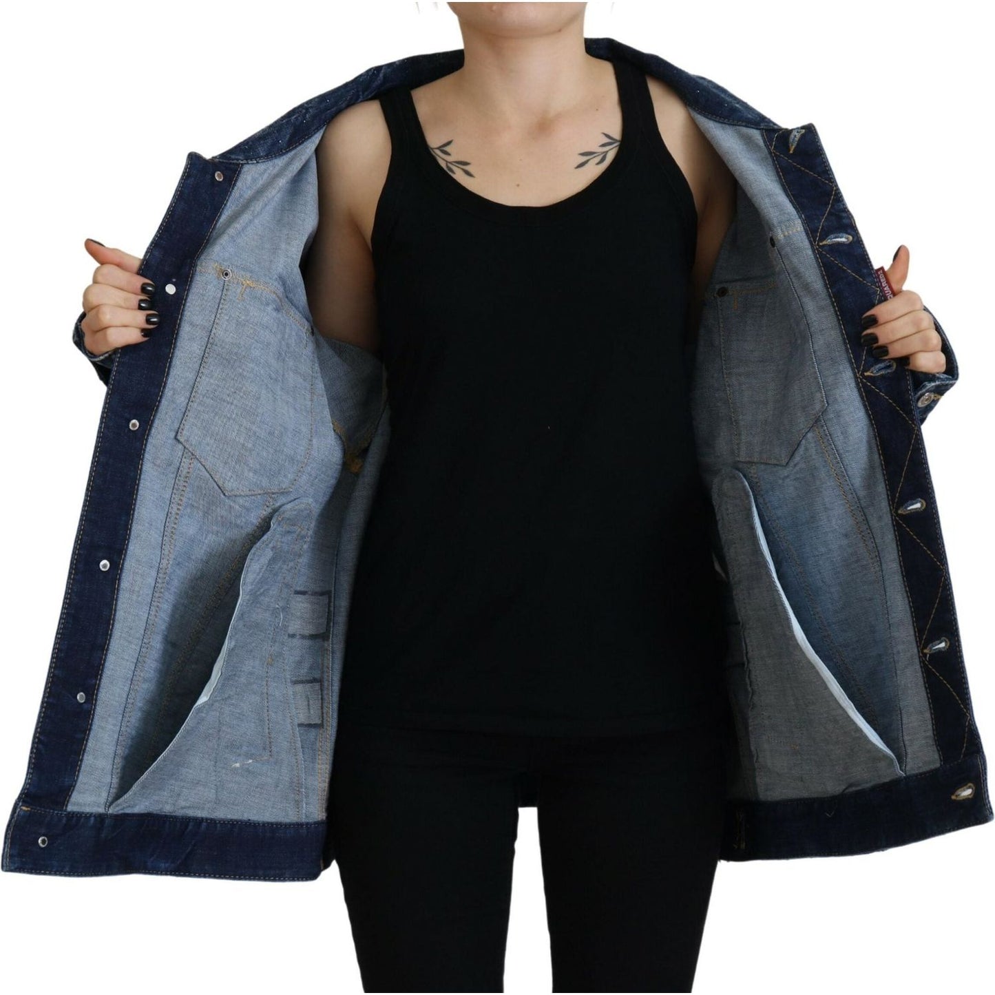 Dsquared² Blue Distressed Collared Denim Jacket Dsquared² Black
