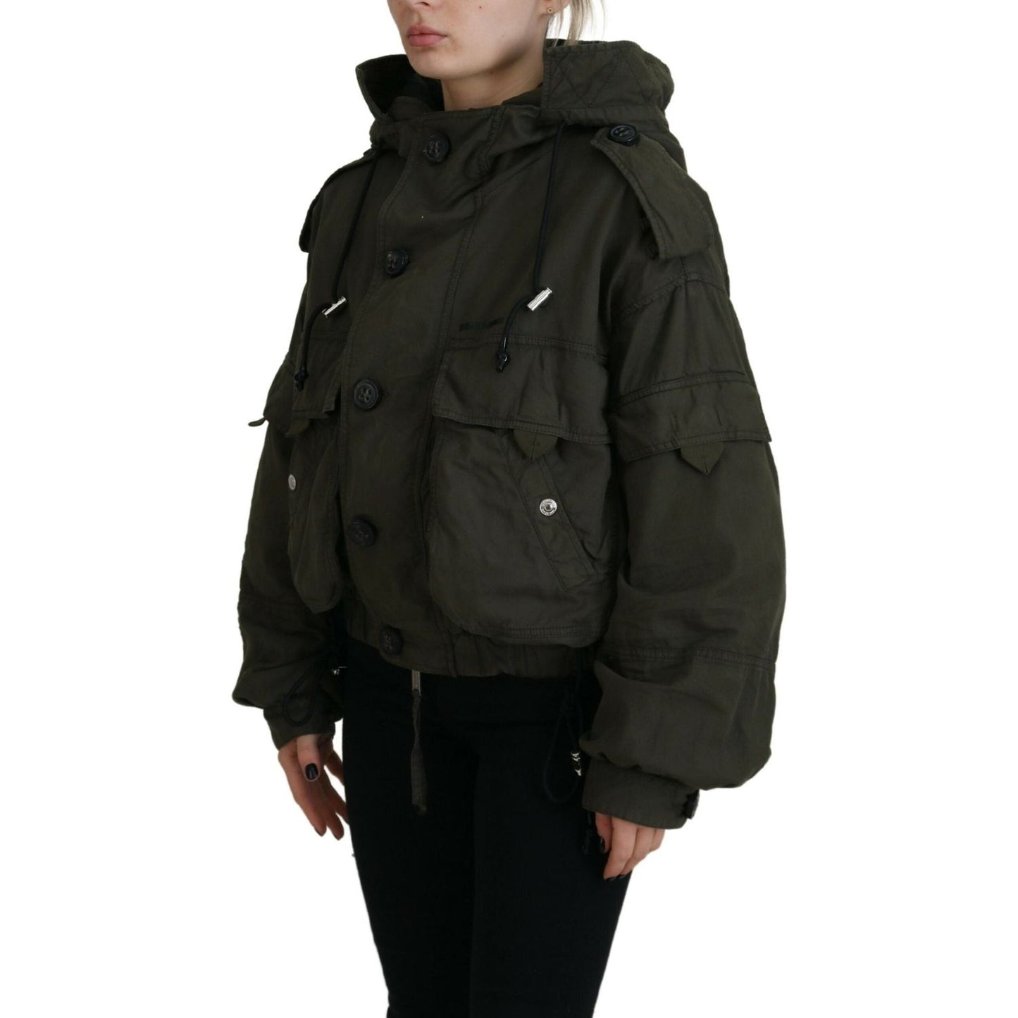 Dsquared² Green Cotton Hooded Cargo Button Jacket Dsquared² Black