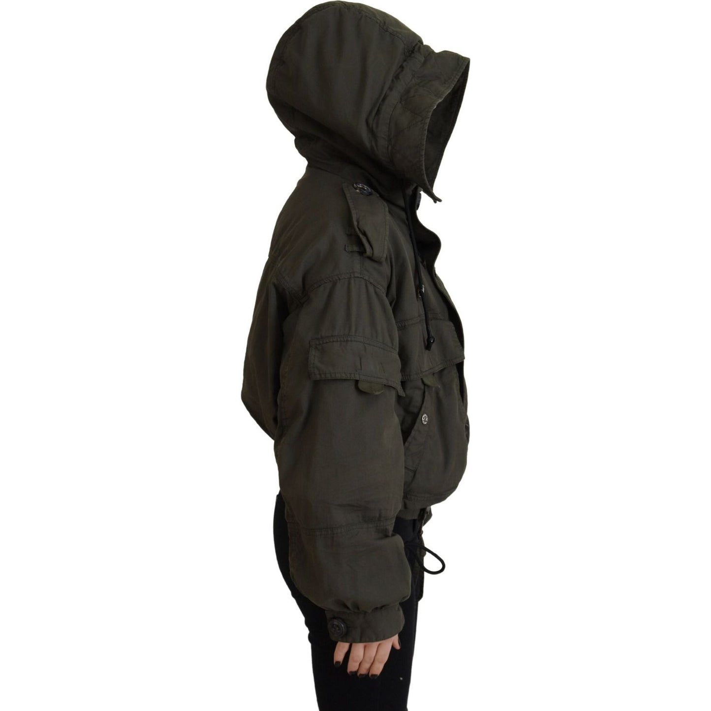 Dsquared² Green Cotton Hooded Cargo Button Jacket Dsquared² Dark Slate Gray