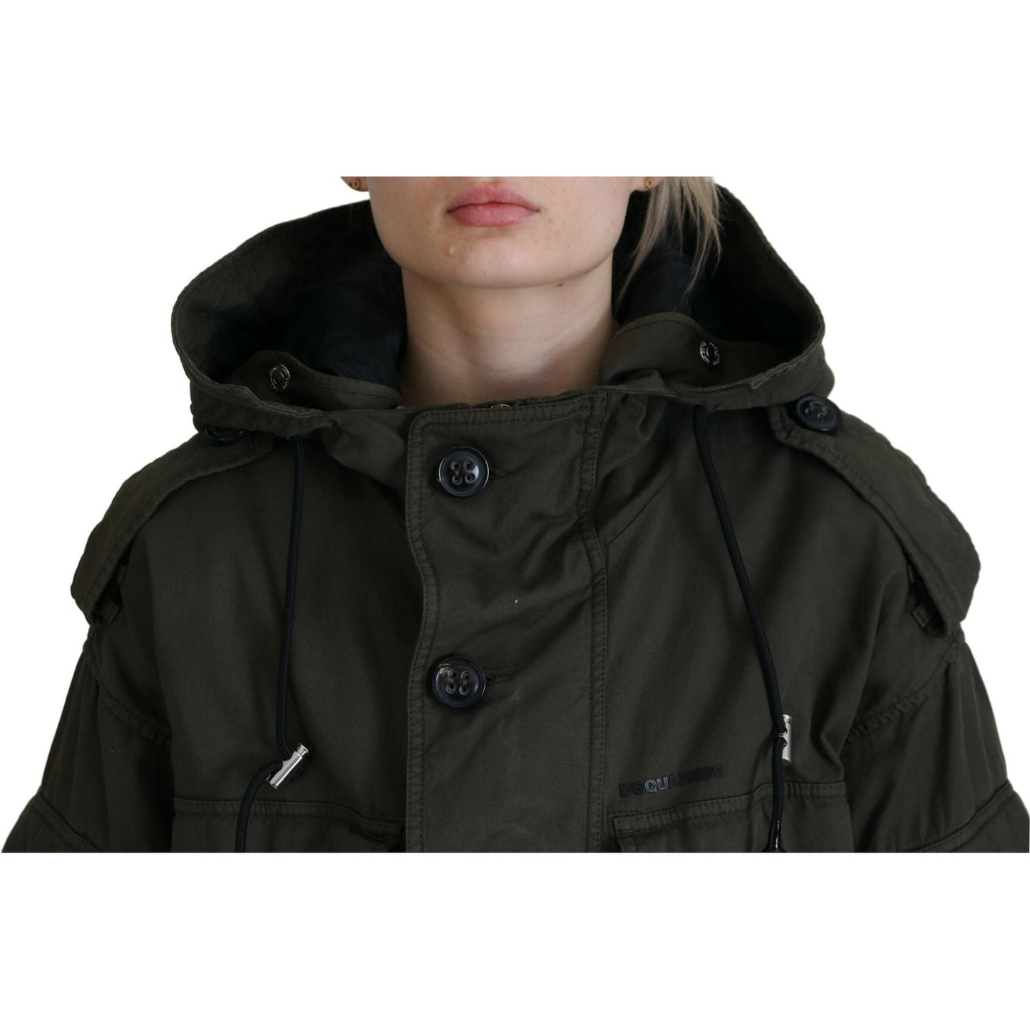 Dsquared² Green Cotton Hooded Cargo Button Jacket Dsquared² Black