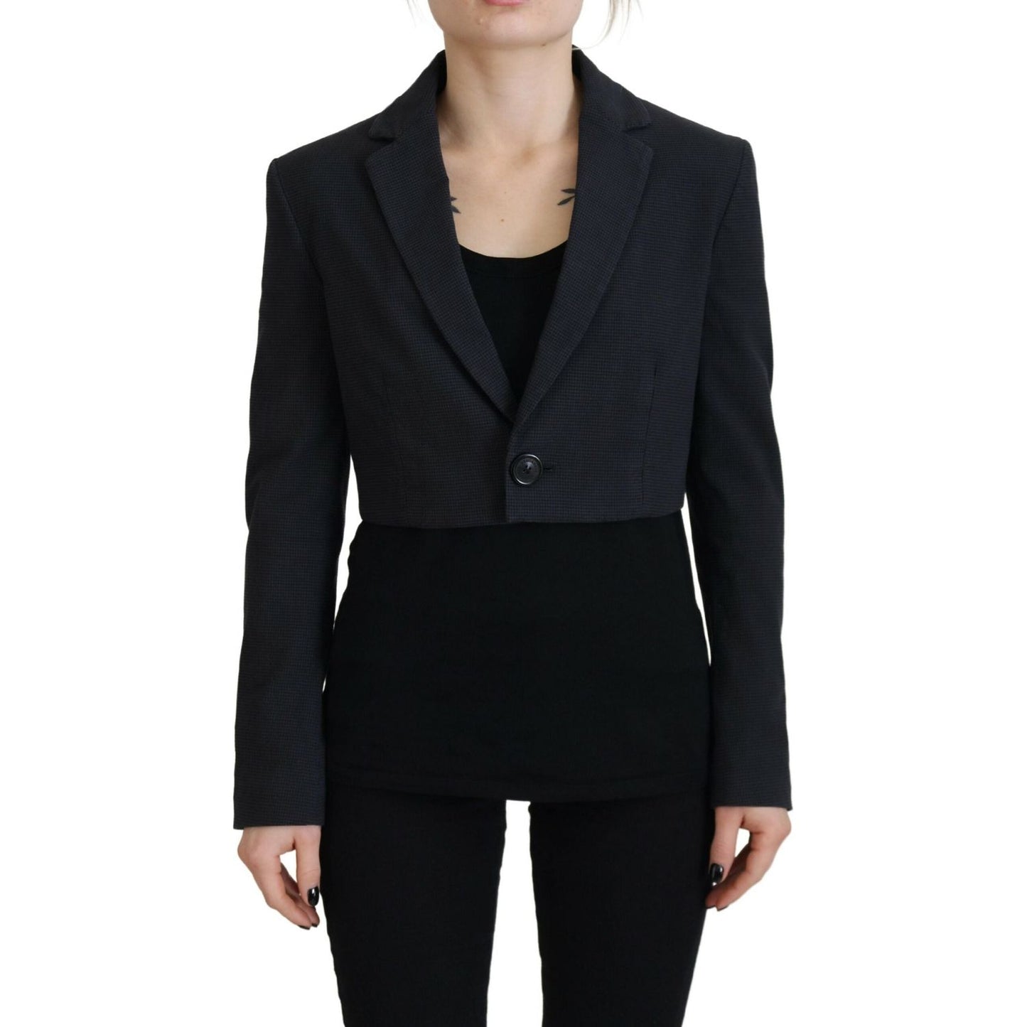 Dsquared² Black Cotton Cropped Button Blazer Jacket Dsquared² Black