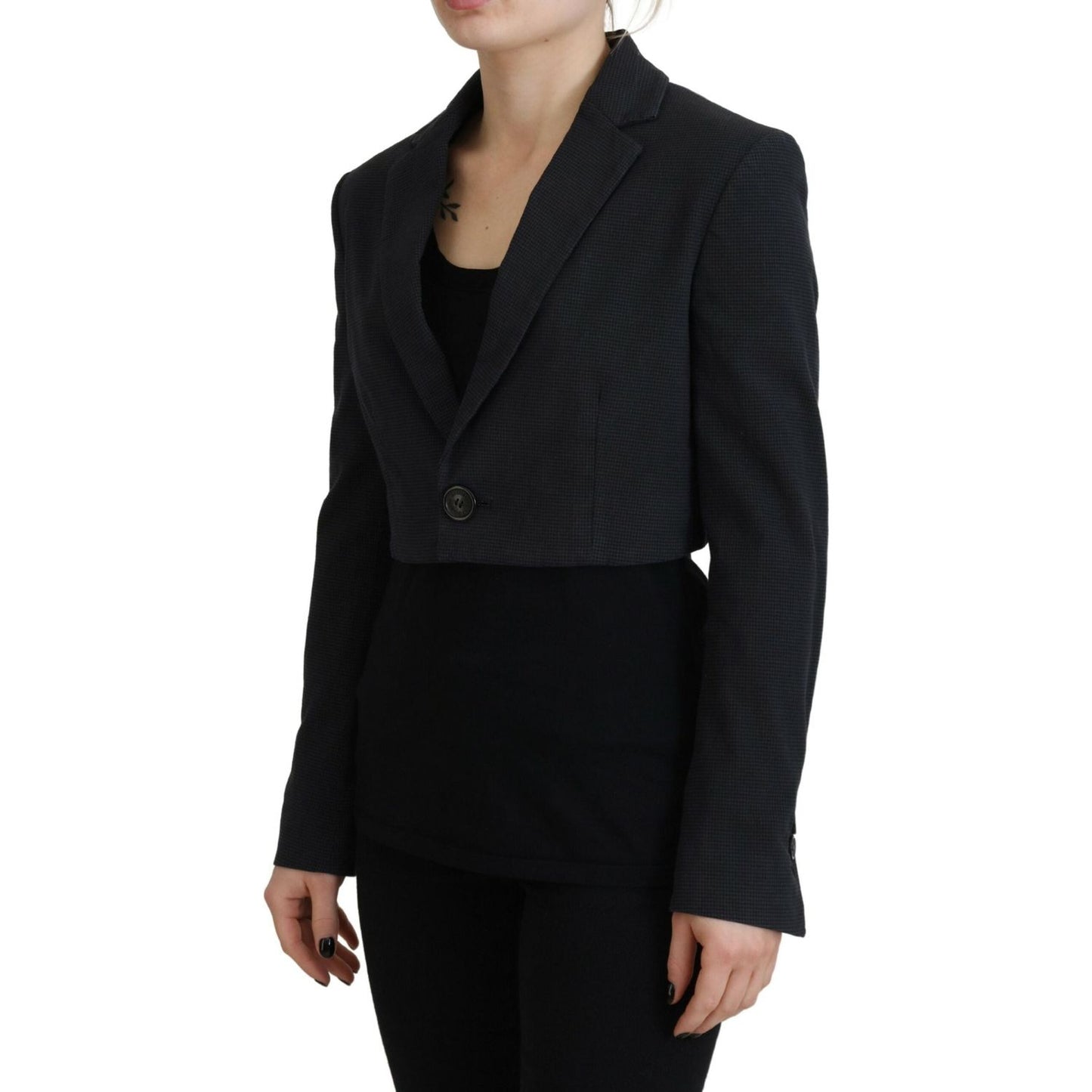 Dsquared² Black Cotton Cropped Button Blazer Jacket Dsquared² Black