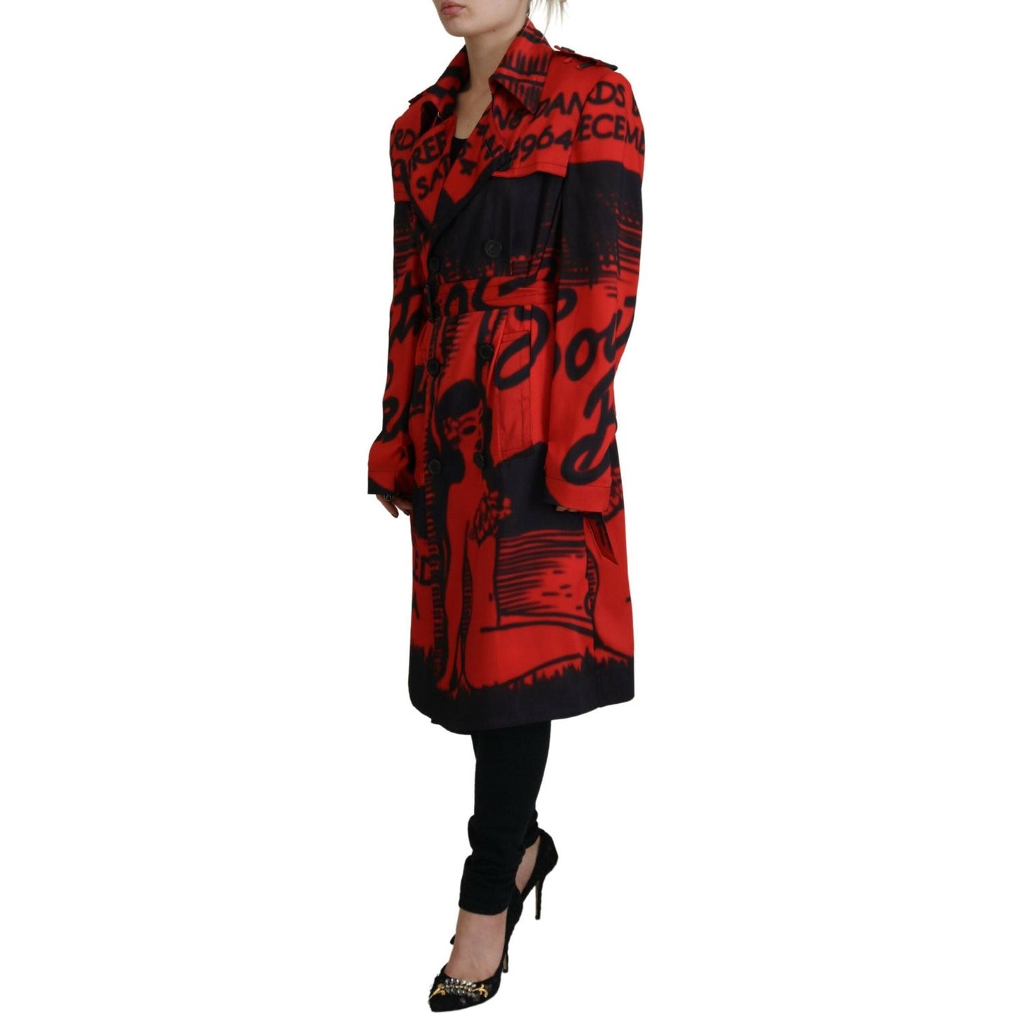 Dsquared² Red Printed Button Collared Desigual Coat Jacket Dsquared² Black