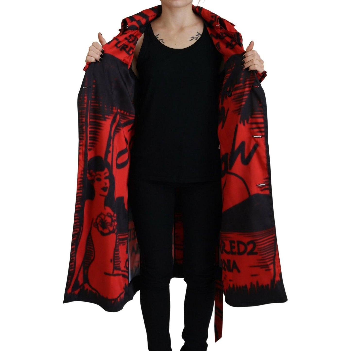 Dsquared² Red Printed Button Collared Desigual Coat Jacket Dsquared² Black