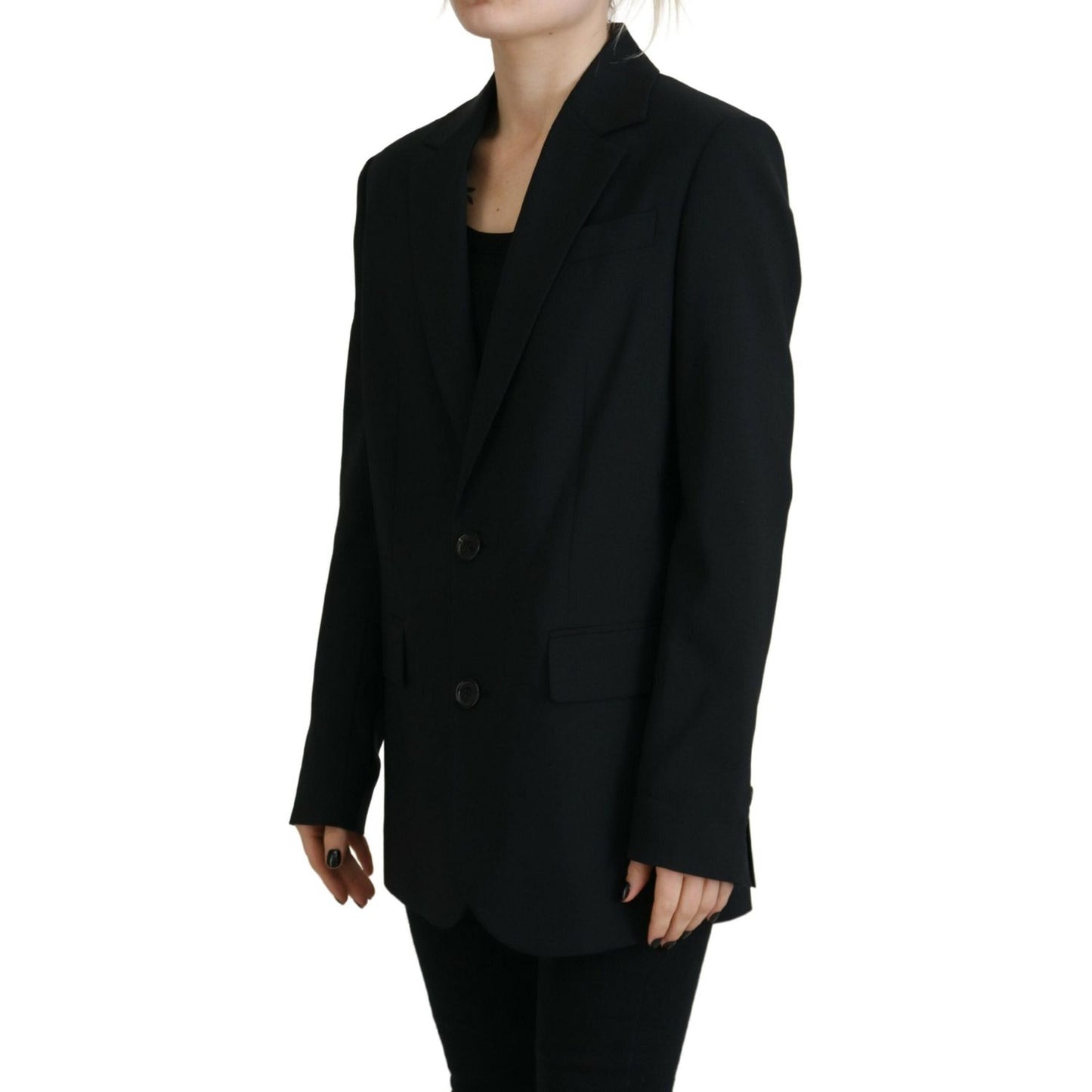 Dsquared² Black Flower Single Breasted Coat Blazer Dsquared² Black