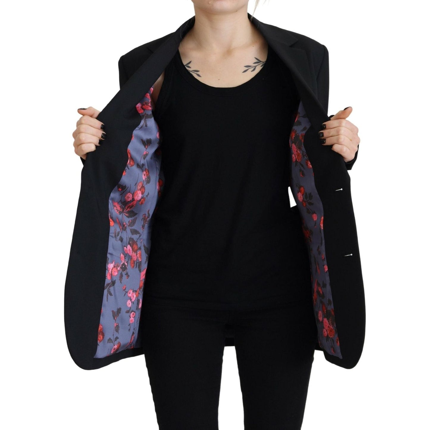 Dsquared² Black Flower Single Breasted Coat Blazer Dsquared² Black