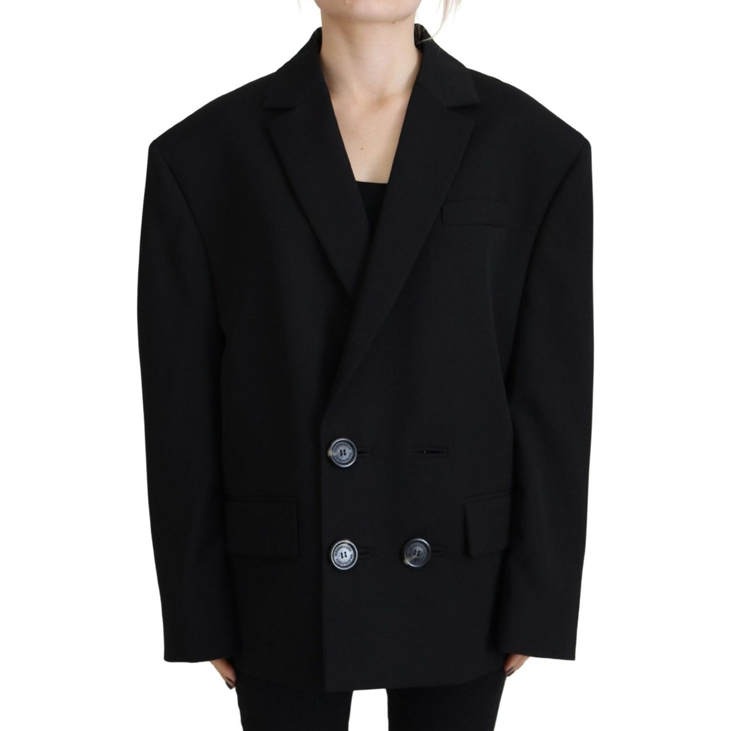 Dsquared² Black Double Breasted Coat Blazer Jacket Dsquared² Black