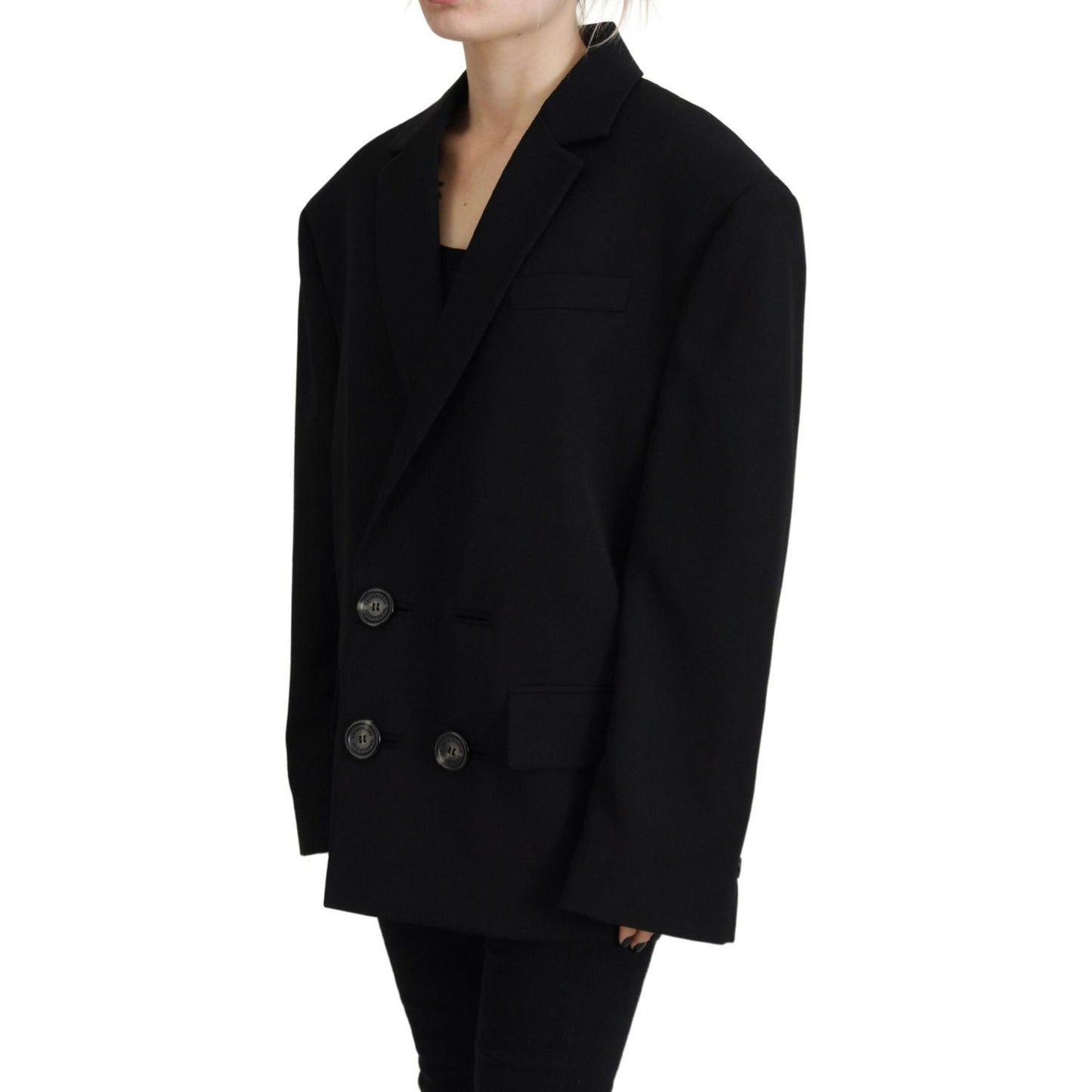 Dsquared² Black Double Breasted Coat Blazer Jacket Dsquared² Black