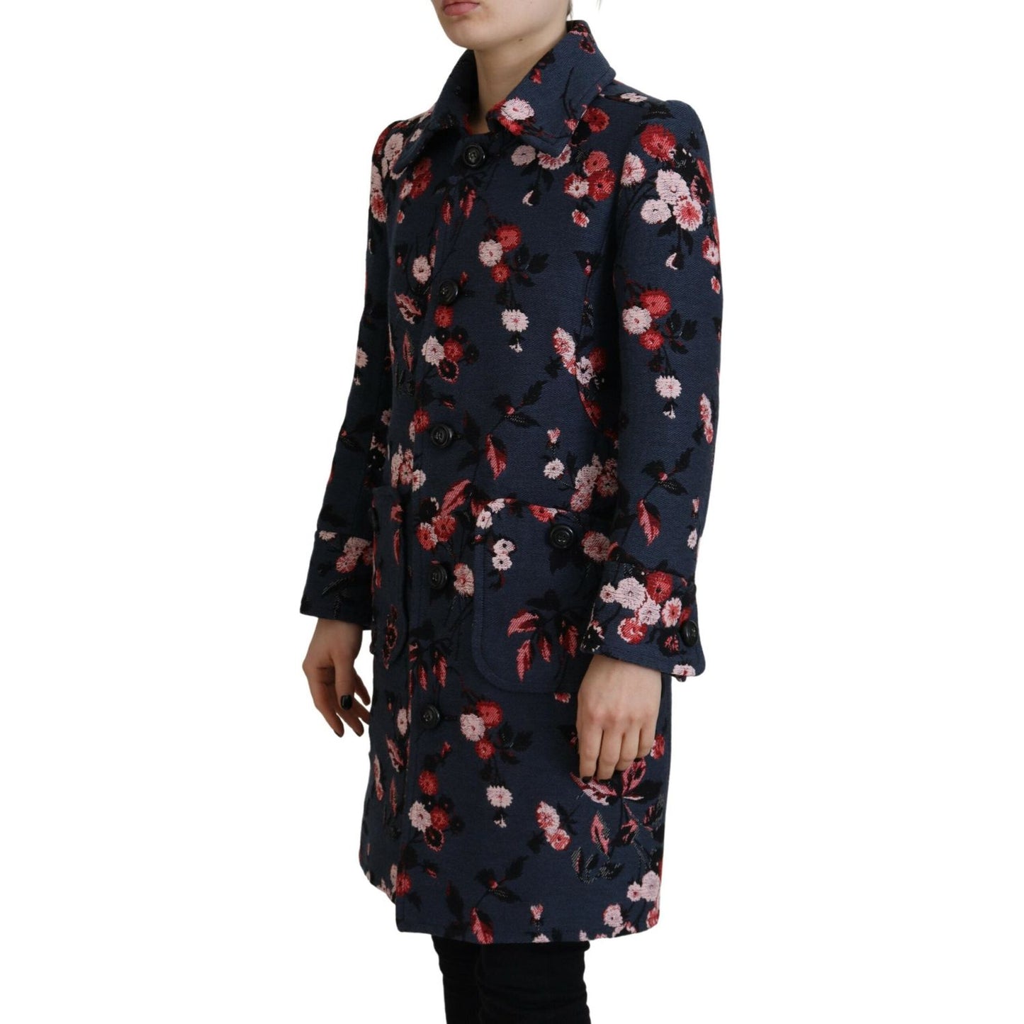 Dsquared² Multicolor Printed Women Long Coat Blazer Jacket Dsquared² Black