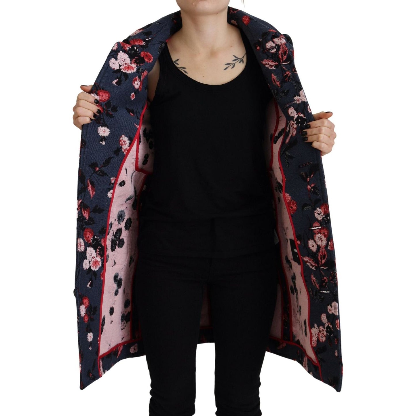Dsquared² Multicolor Printed Women Long Coat Blazer Jacket Dsquared² Rosy Brown